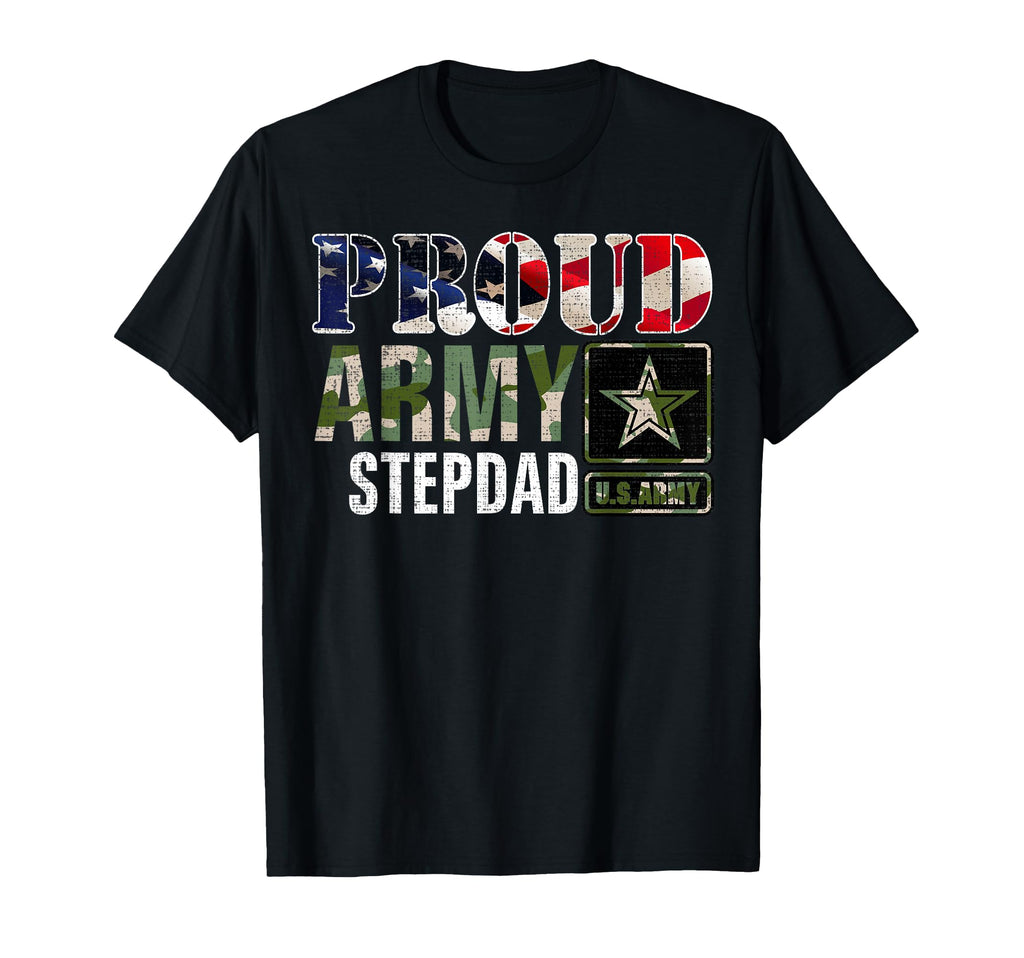 Proud Army Stepdad Camo American Flag T-Shirt - Graphic Print for Adults - T-Shirt, Sweatshirt, Hoodie