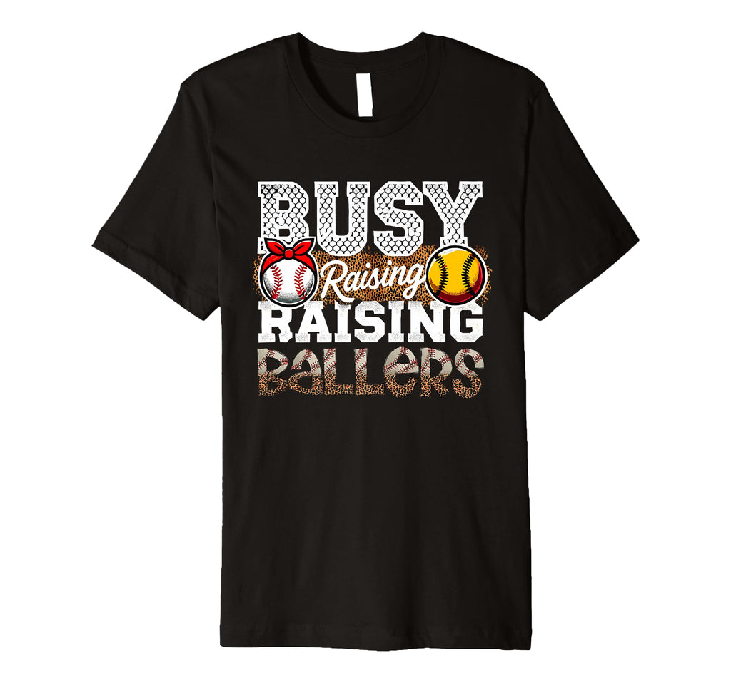 Busy Raising Ballers Leopard Softball And T-Shirt - Graphic Print Unisex - T-Shirt, Sweatshirt, Hoodie