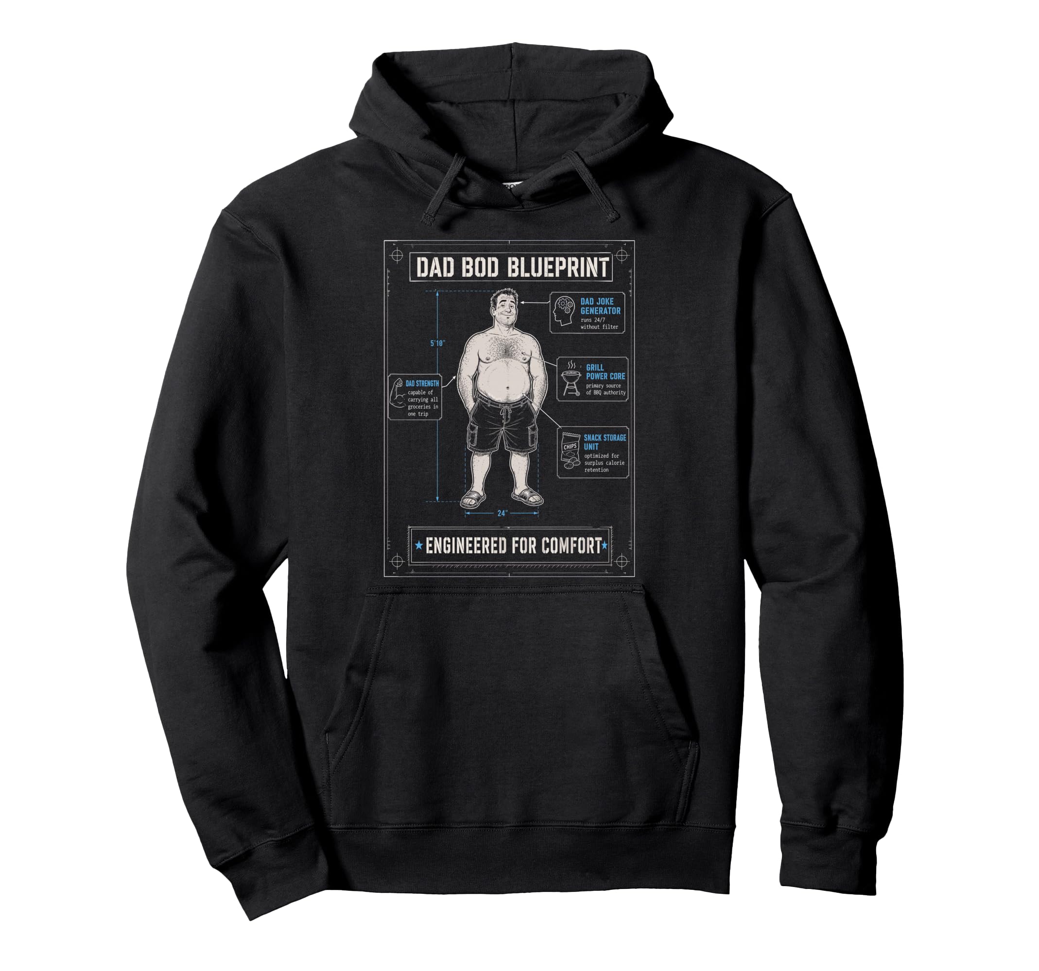 Dad Bod Blueprint Engineering Plan Hoodie - Custom Art Print for Adults - T-Shirt, Sweatshirt, Hoodie
