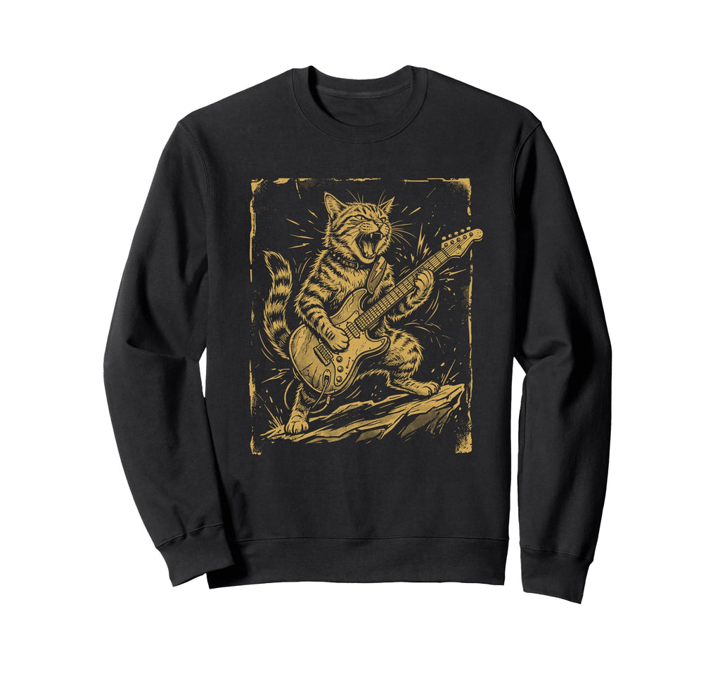 Rock Guitar Cat Funny Sweatshirt - Casual Everyday Wear for Adults - T-Shirt, Sweatshirt, Hoodie