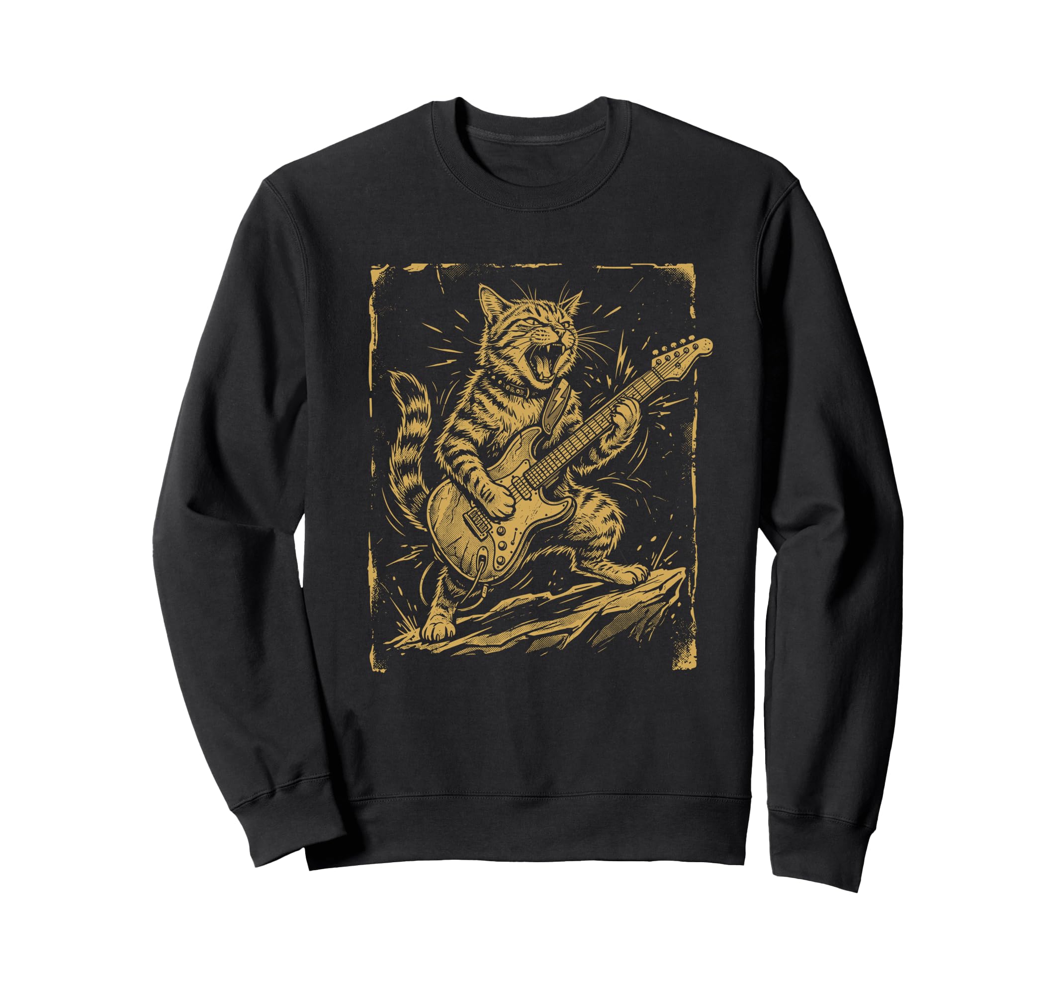 Rock Guitar Cat Funny Sweatshirt - Casual Everyday Wear for Adults - T-Shirt, Sweatshirt, Hoodie