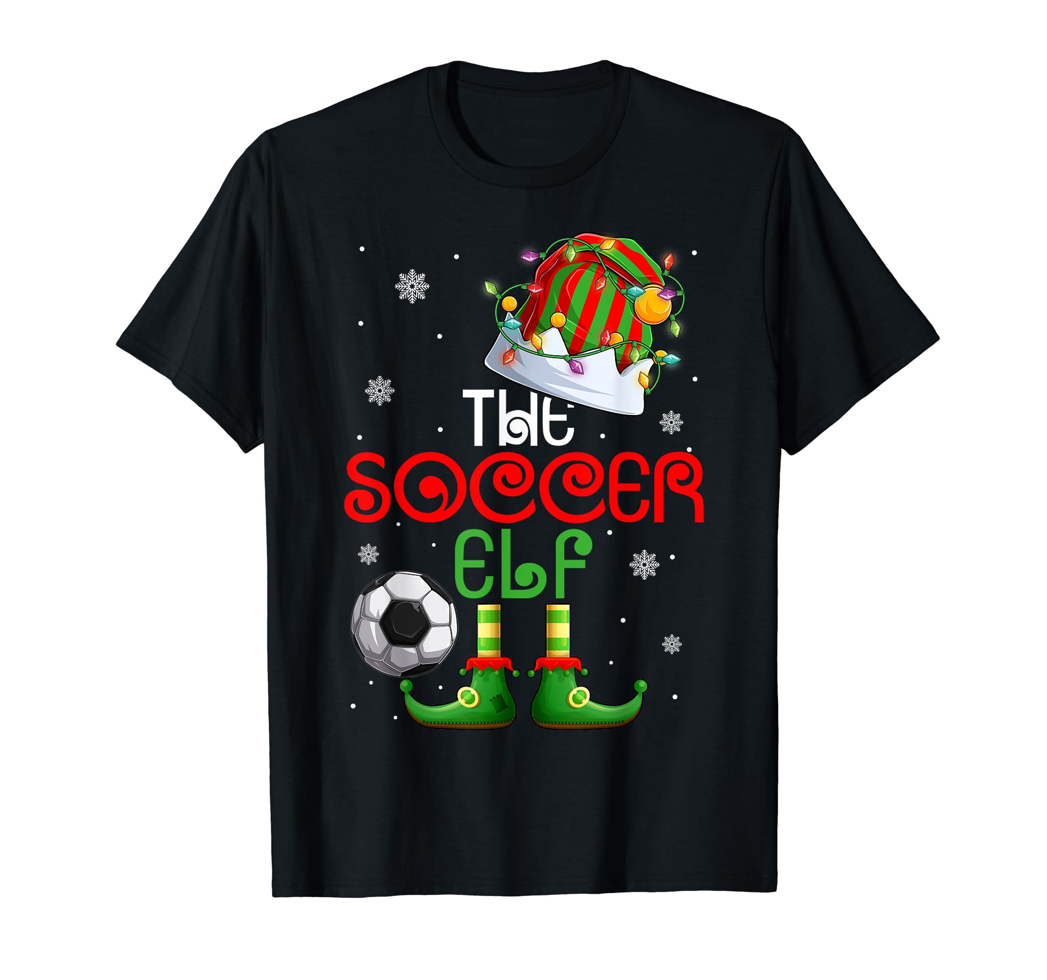 Funny Soccer Elf Tree Lights Pjs T-Shirt - Unique Graphic Unisex - T-Shirt, Sweatshirt, Hoodie