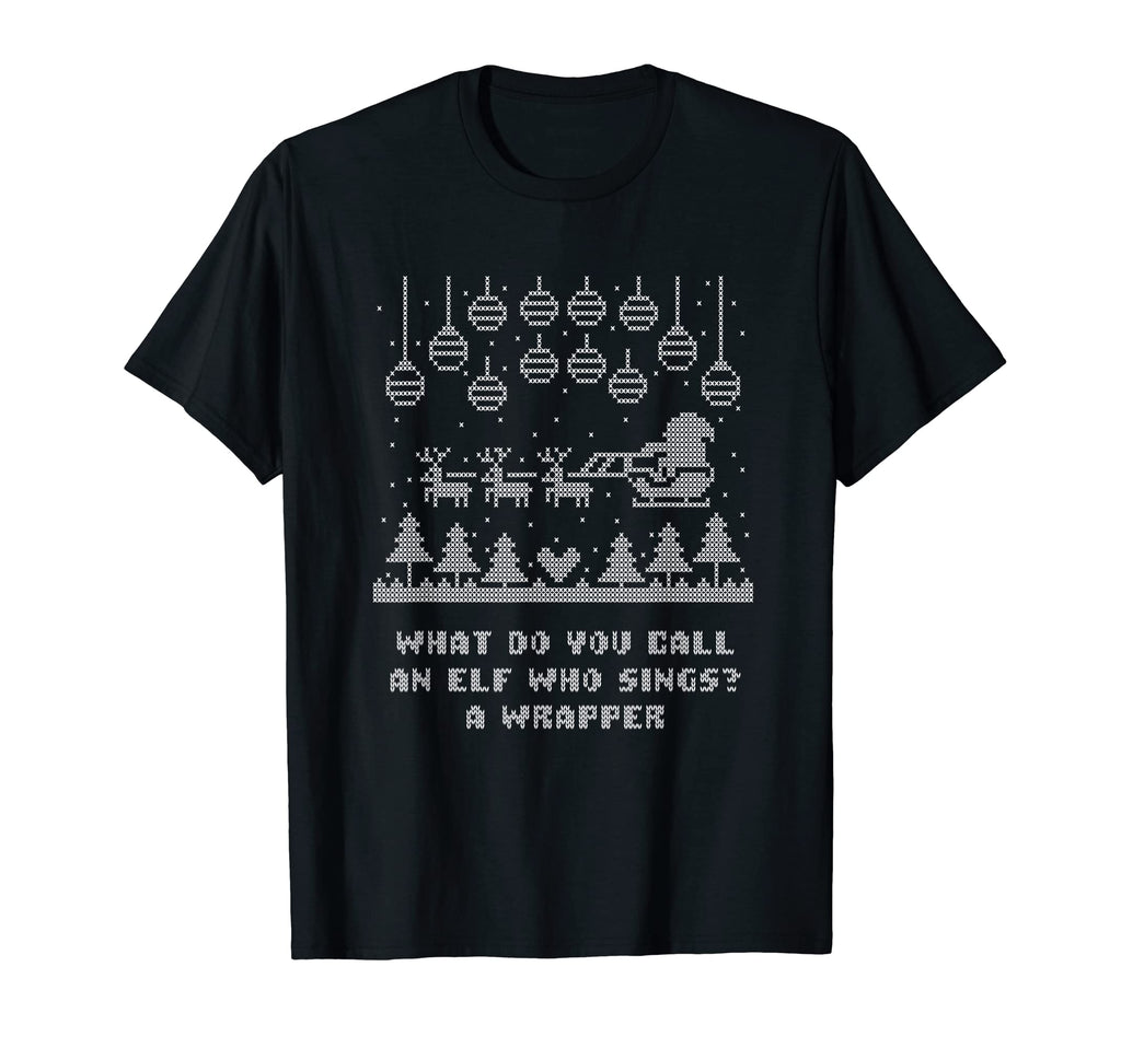 Elf Who Sings Is Wrapper Dad Jokes T-Shirt - Minimalist Print Men Women - T-Shirt, Sweatshirt, Hoodie