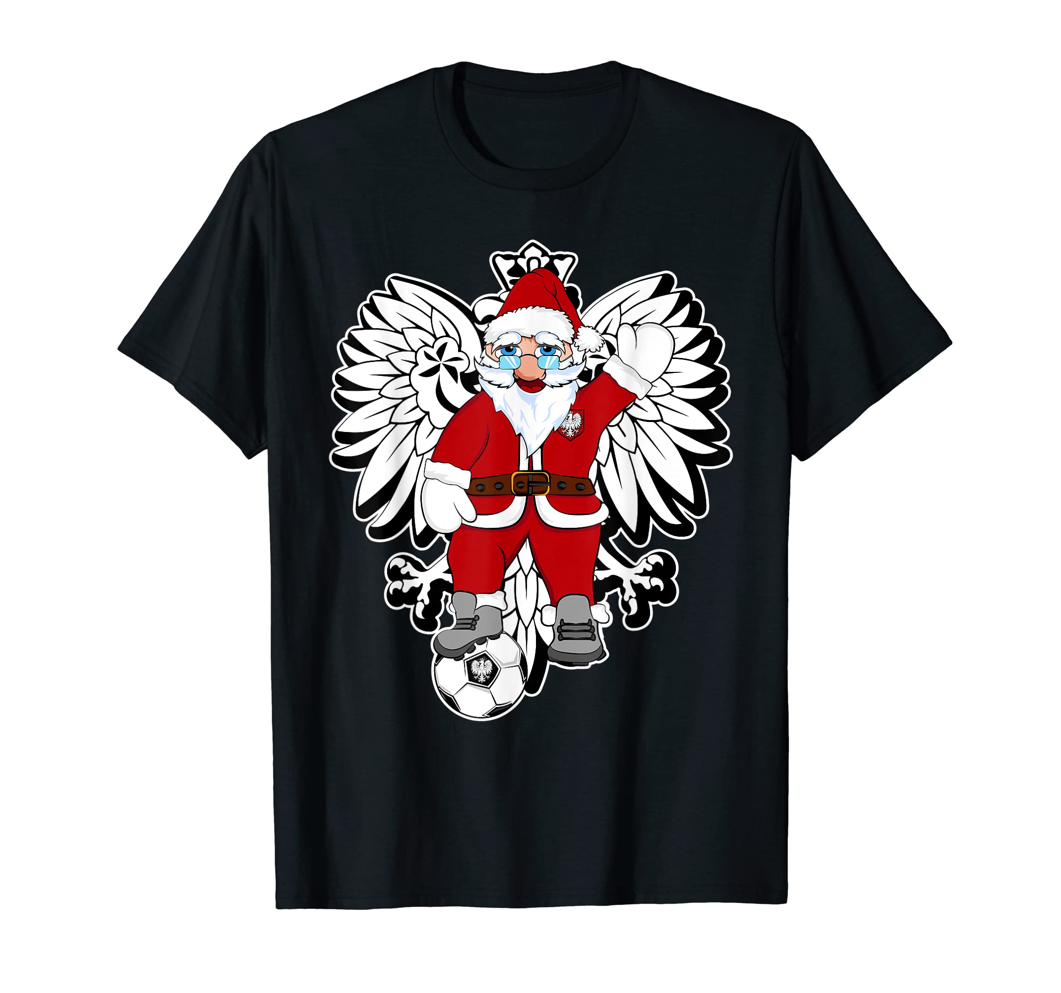 Soccer Clause Santa Soccer Ball Polish T-Shirt - Graphic Print for Adults - T-Shirt, Sweatshirt, Hoodie