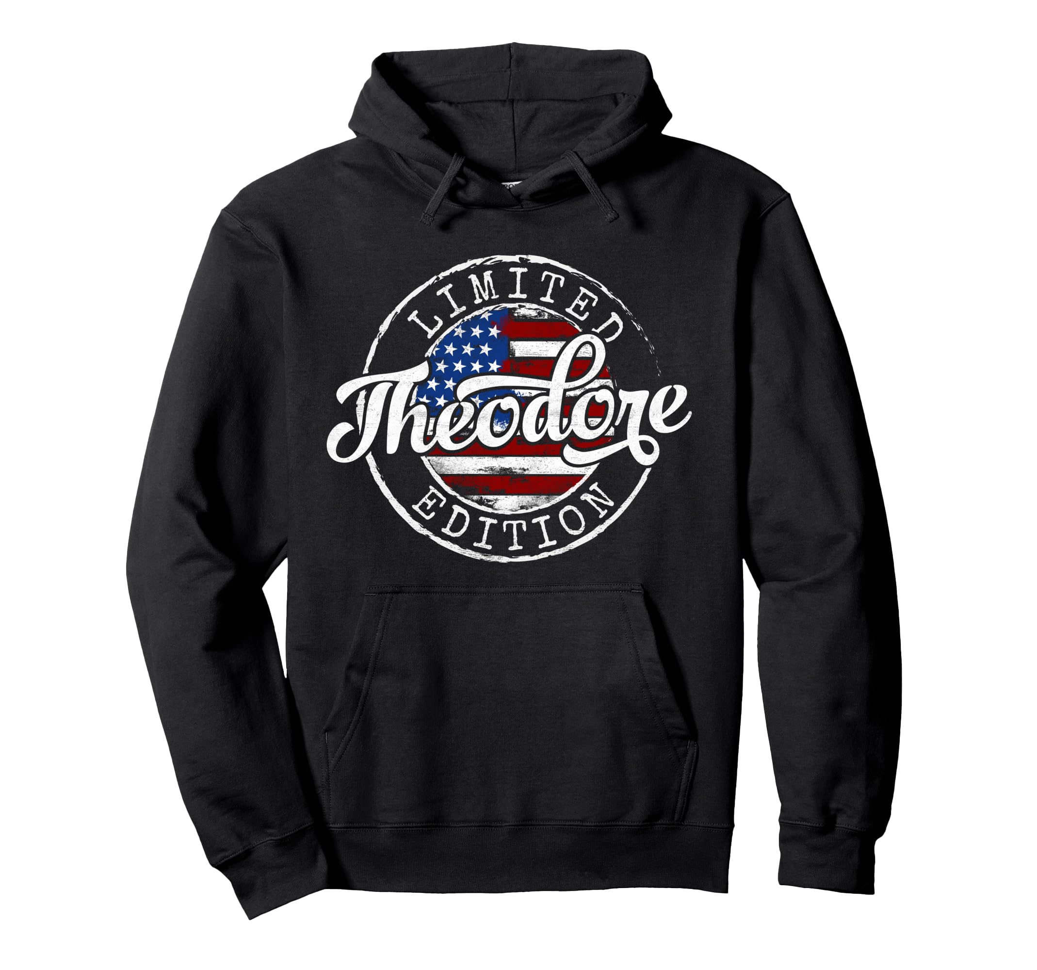 Theodore Usa Flag Stamp Personalized Name Hoodie - Minimalist Print Unisex - T-Shirt, Sweatshirt, Hoodie
