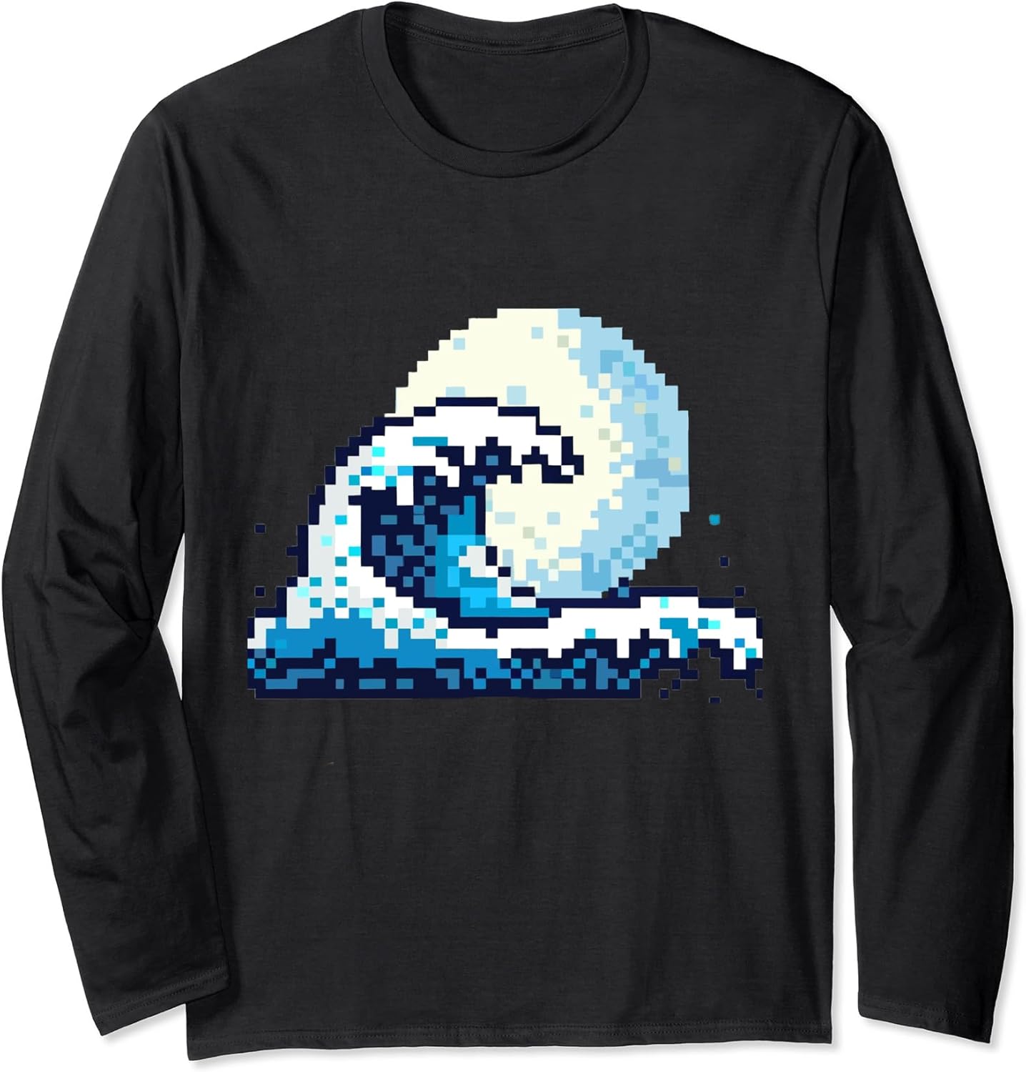 The Great Kanagawa Wave Pixel Art Retro Full Moon - Adult & Kids T-Shirts, Sweatshirts & Hoodies apparel design preview 1