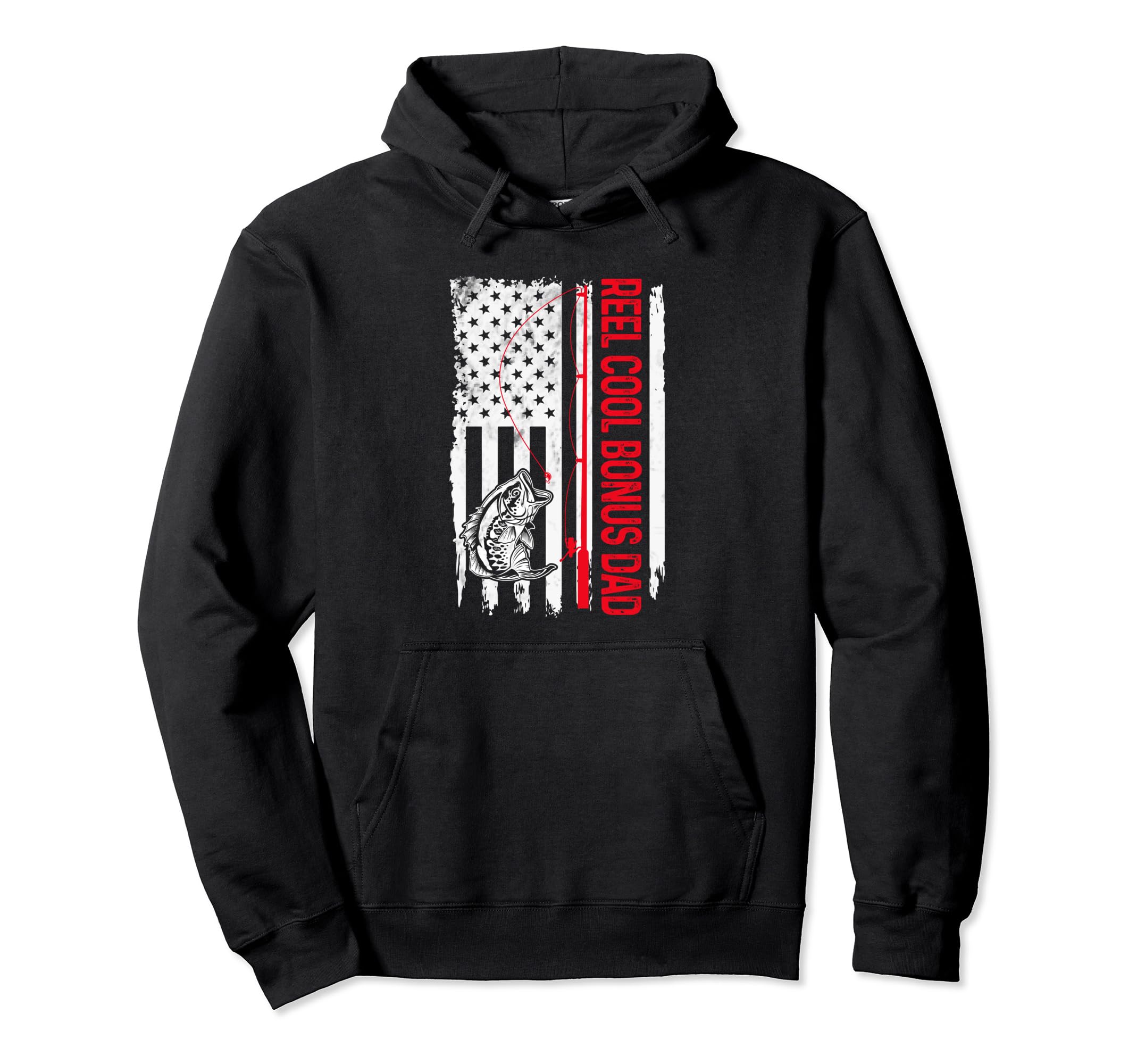 Mens Reel Bonus Dad Fishing American Hoodie - Custom Art Print for Adults - T-Shirt, Sweatshirt, Hoodie