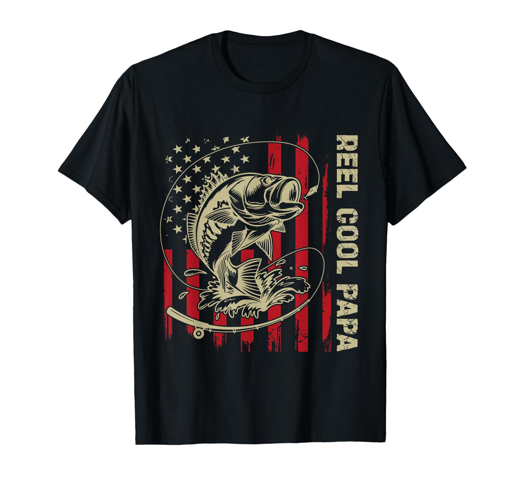 Reel Papa Fishing American Flag Mens T-Shirt - Casual Everyday Wear Unisex - T-Shirt, Sweatshirt, Hoodie