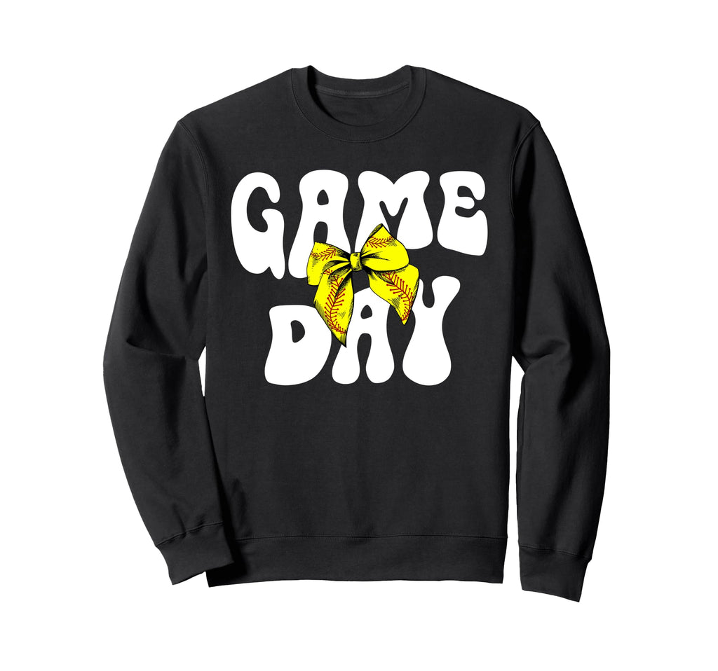 Groovy Softball Game Day Bow Game Sweatshirt - Fun Novelty Design Unisex - T-Shirt, Sweatshirt, Hoodie