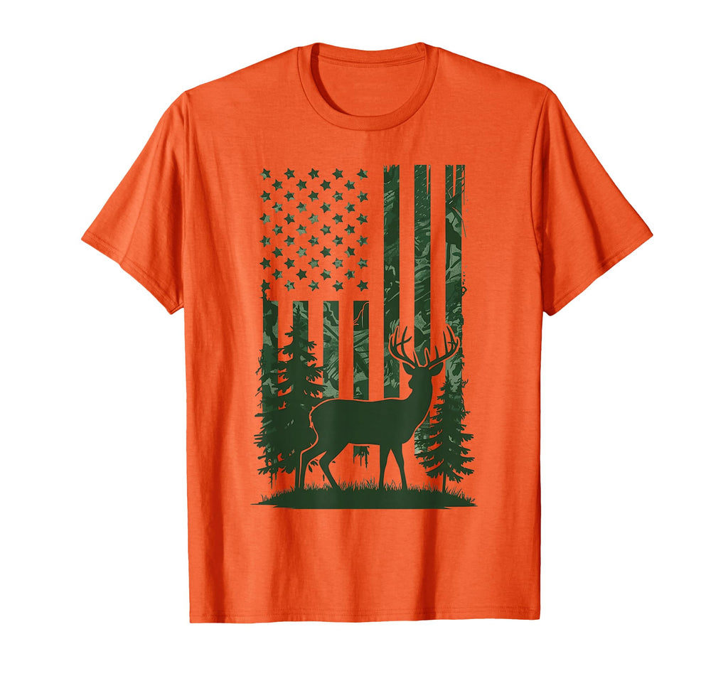 Deer Hunting Camo American Flag T-Shirt - Casual Everyday Wear Men Women - T-Shirt, Sweatshirt, Hoodie