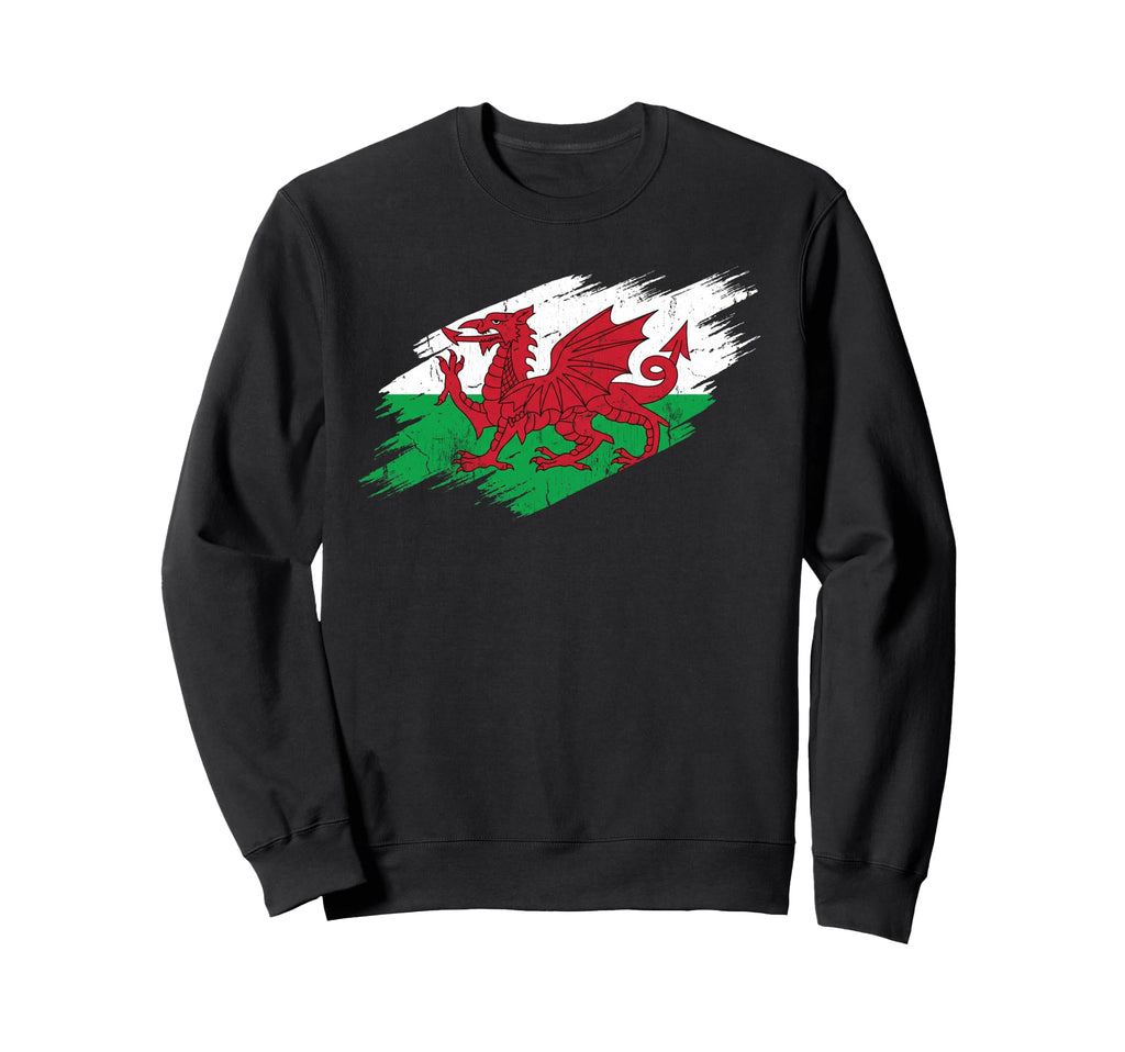 Wales Soccer Fan Tattered Flag Sweatshirt - Graphic Print Men Women - T-Shirt, Sweatshirt, Hoodie