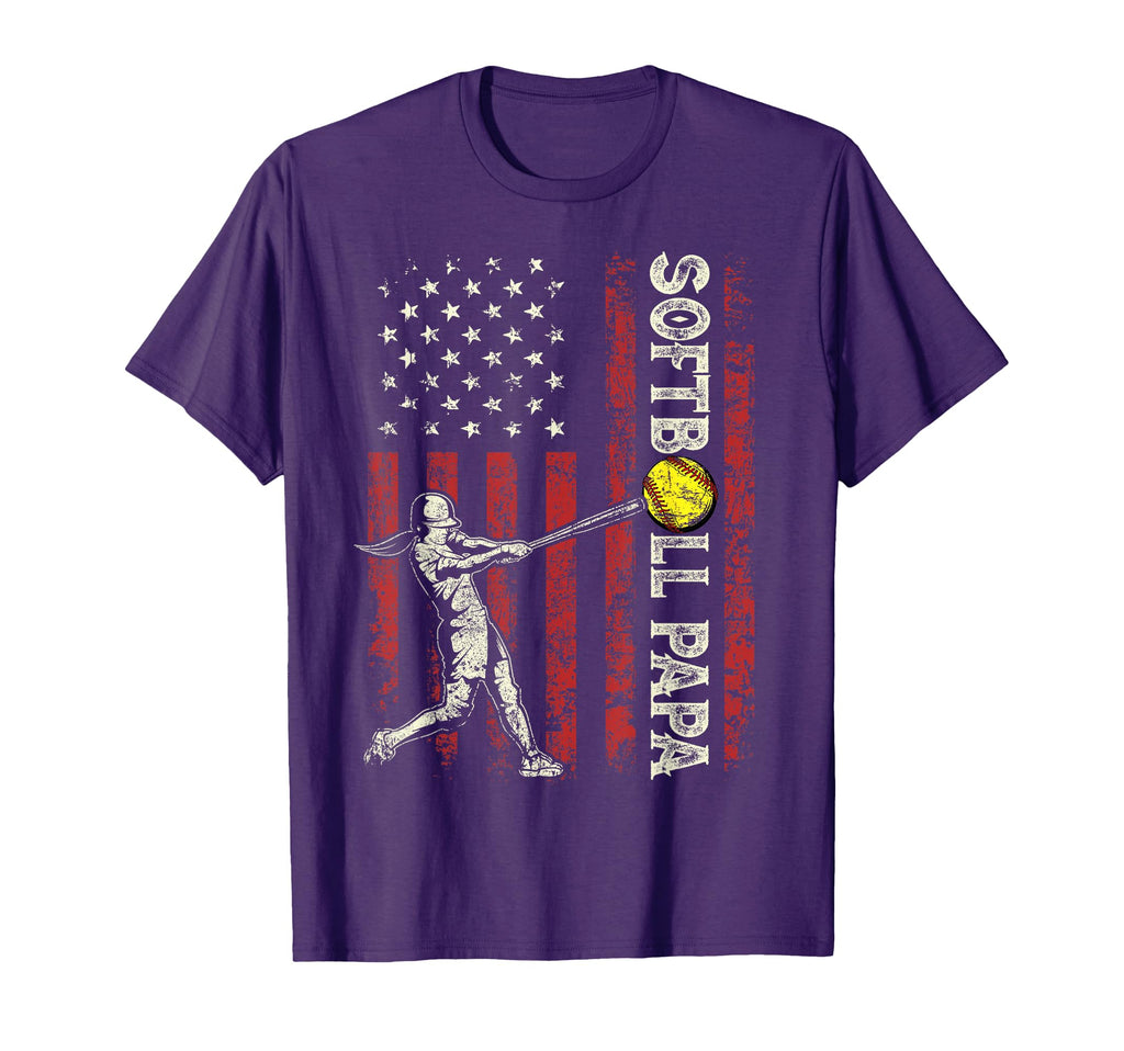 Softball Papa Us Flag Gifts Dad T-Shirt - Casual Everyday Wear for Adults - T-Shirt, Sweatshirt, Hoodie