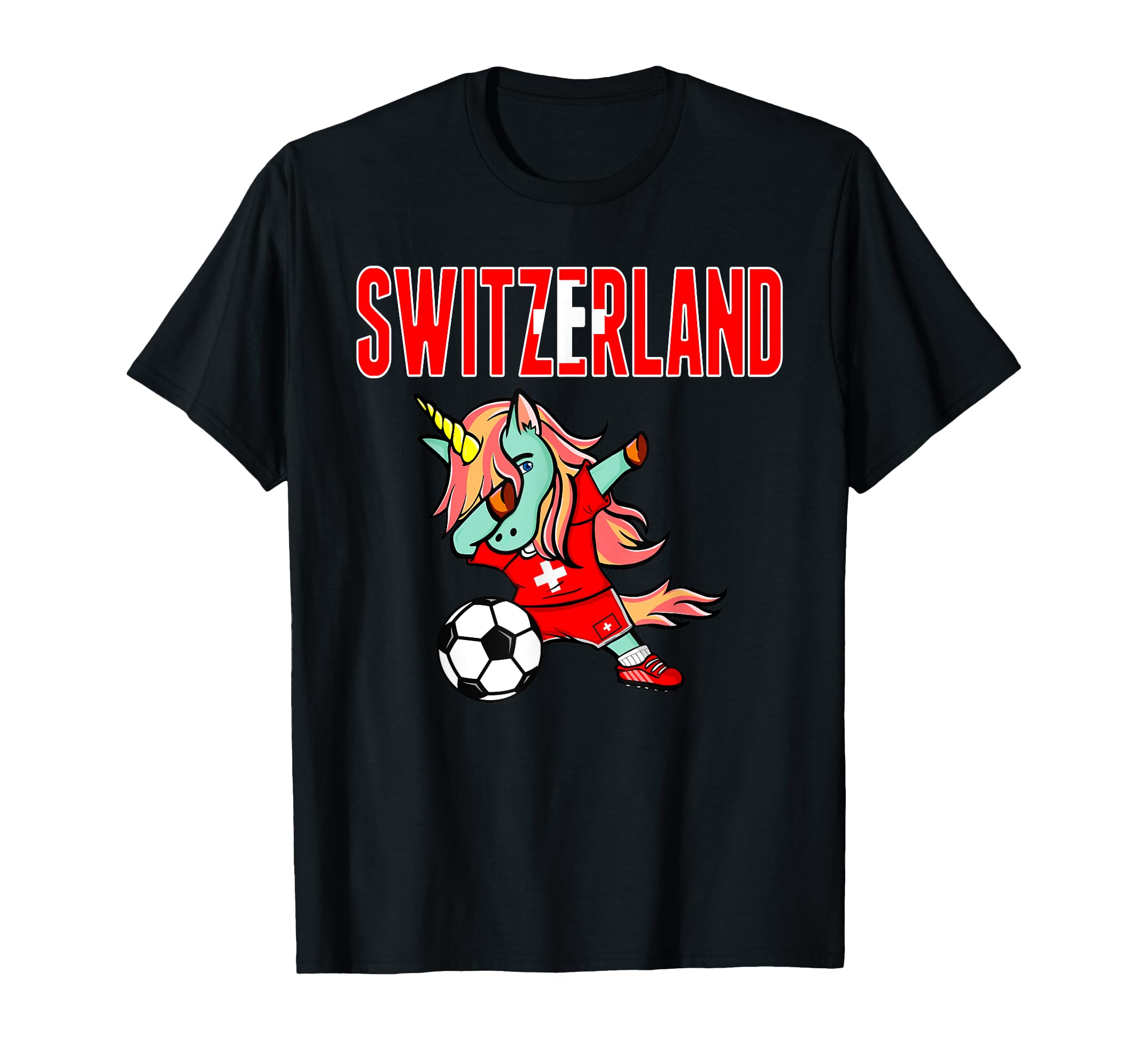 Dabbing Unicorn Switzerland Soccer Fans T-Shirt - Graphic Print Unisex - T-Shirt, Sweatshirt, Hoodie