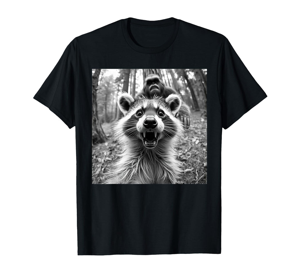 Funny Raccoon Selfie W Bigfoot Raccoon T-Shirt - Graphic Print Unisex - T-Shirt, Sweatshirt, Hoodie