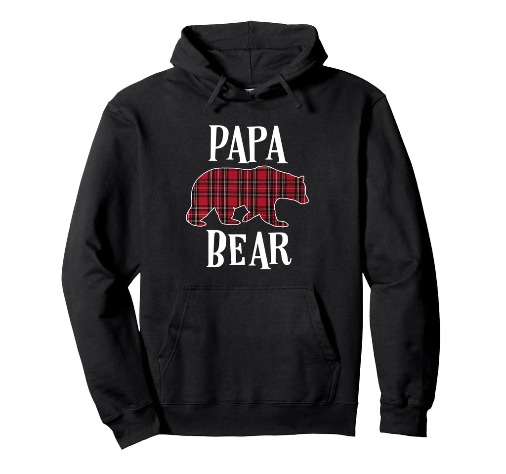Papa Bear Black Red Tartan Plaid Fun Hoodie - Aesthetic Graphic Men Women - T-Shirt, Sweatshirt, Hoodie