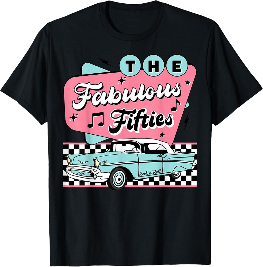 The Fifties 1950s Car Music Checkerboard Rockabilly - Adult & Kids T-Shirts, Sweatshirts & Hoodies apparel design preview 1