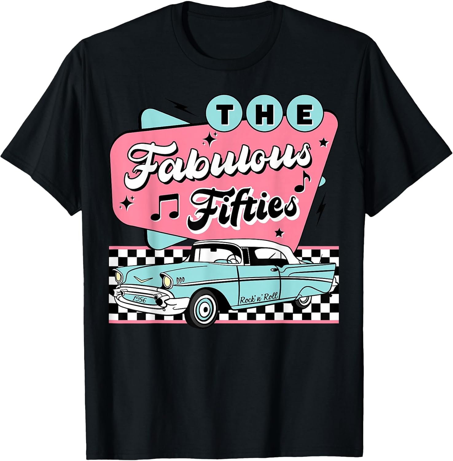 The Fifties 1950s Car Music Checkerboard Rockabilly - Adult & Kids T-Shirts, Sweatshirts & Hoodies apparel design preview 1
