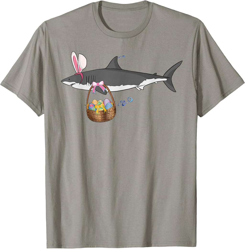 Funny Shark with Easter Basket and Bunny Ears - Adult & Kids T-Shirts, Sweatshirts & Hoodies apparel design preview 1