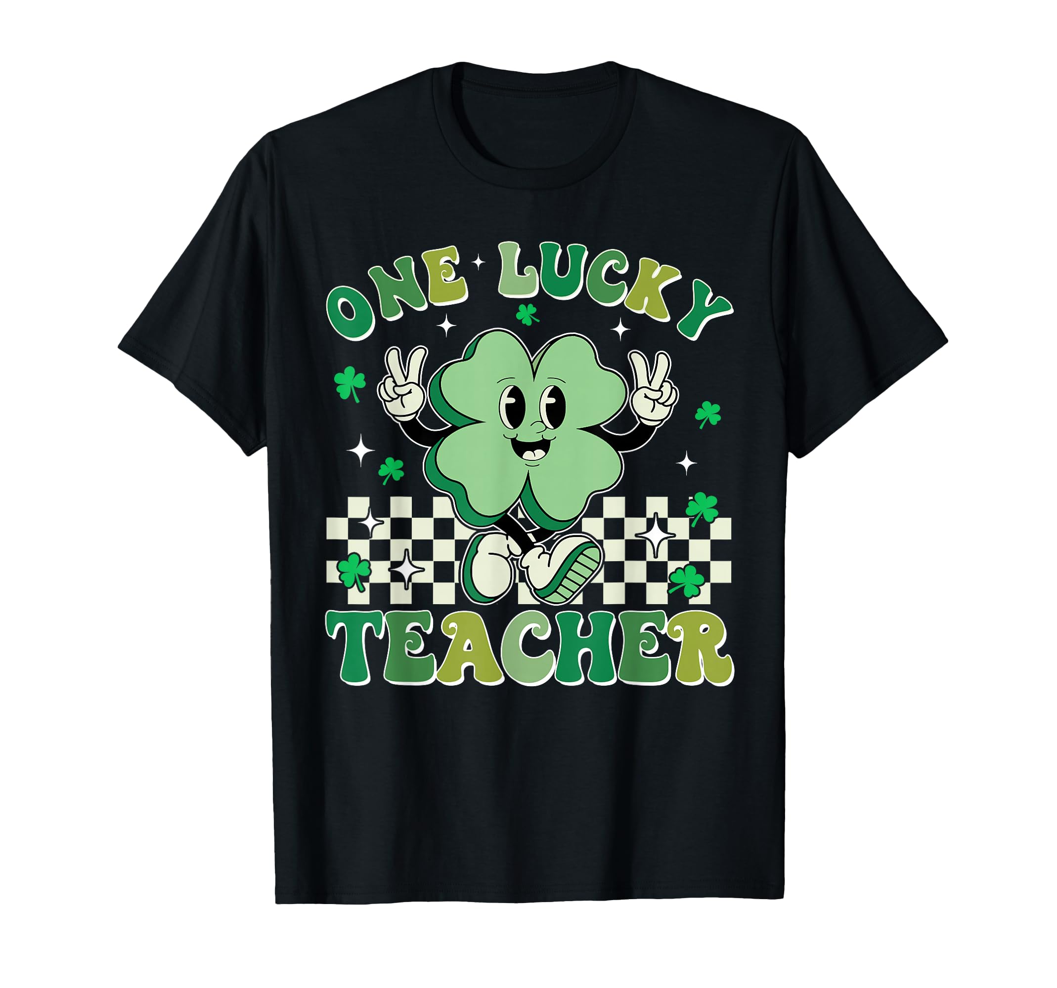 Groovy One Lucky Teacher Shamrock Face T-Shirt - Streetwear Style Unisex - T-Shirt, Sweatshirt, Hoodie