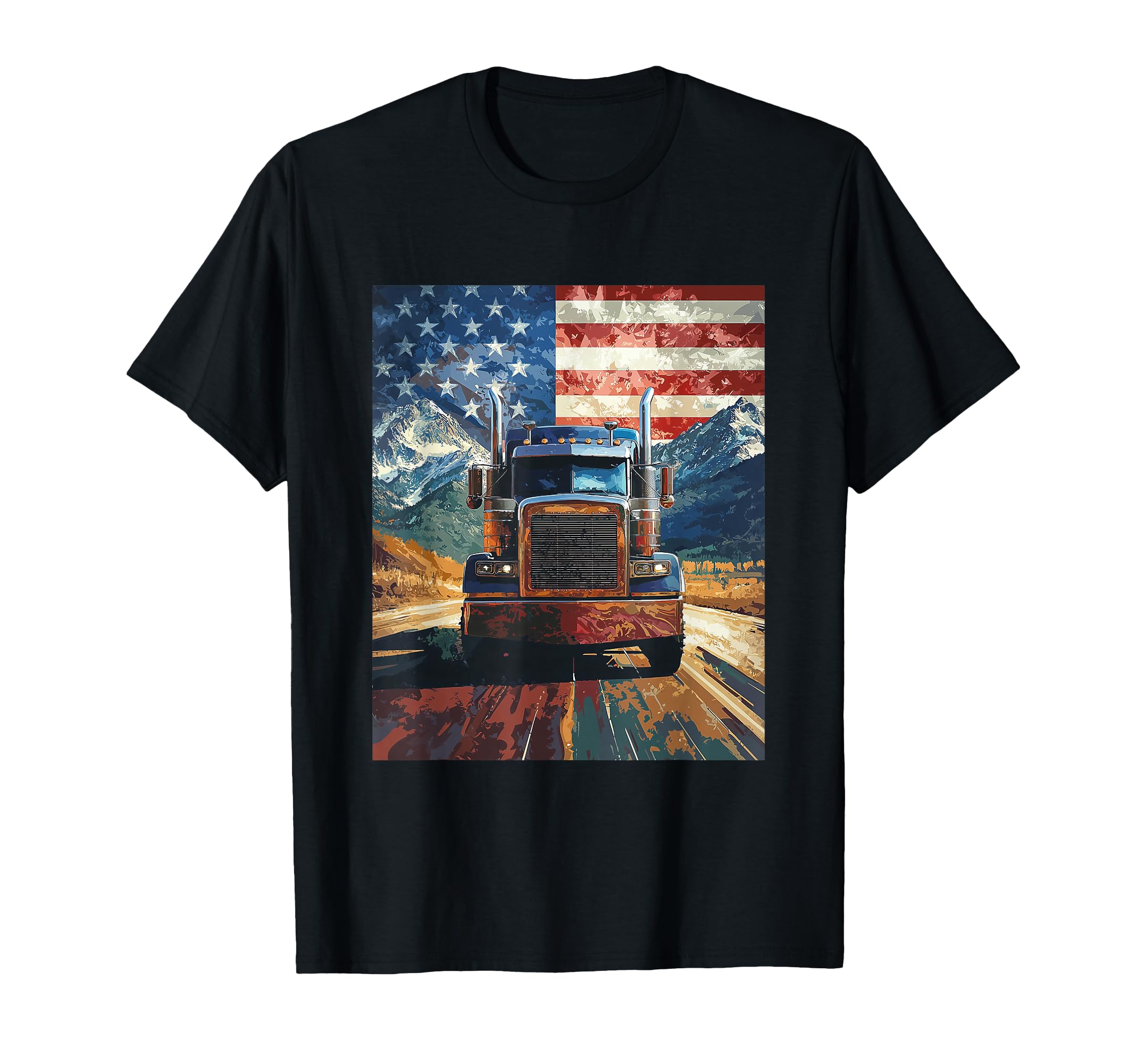Trucker Truck Usa America Flag T-Shirt - Minimalist Print Men Women - T-Shirt, Sweatshirt, Hoodie