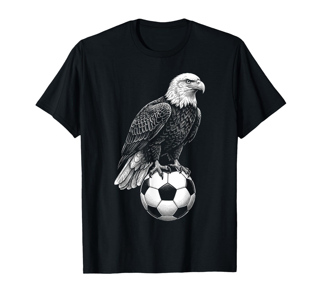 Black White Soccer Fan Bald Eagle T-Shirt - Minimalist Print Men Women - T-Shirt, Sweatshirt, Hoodie