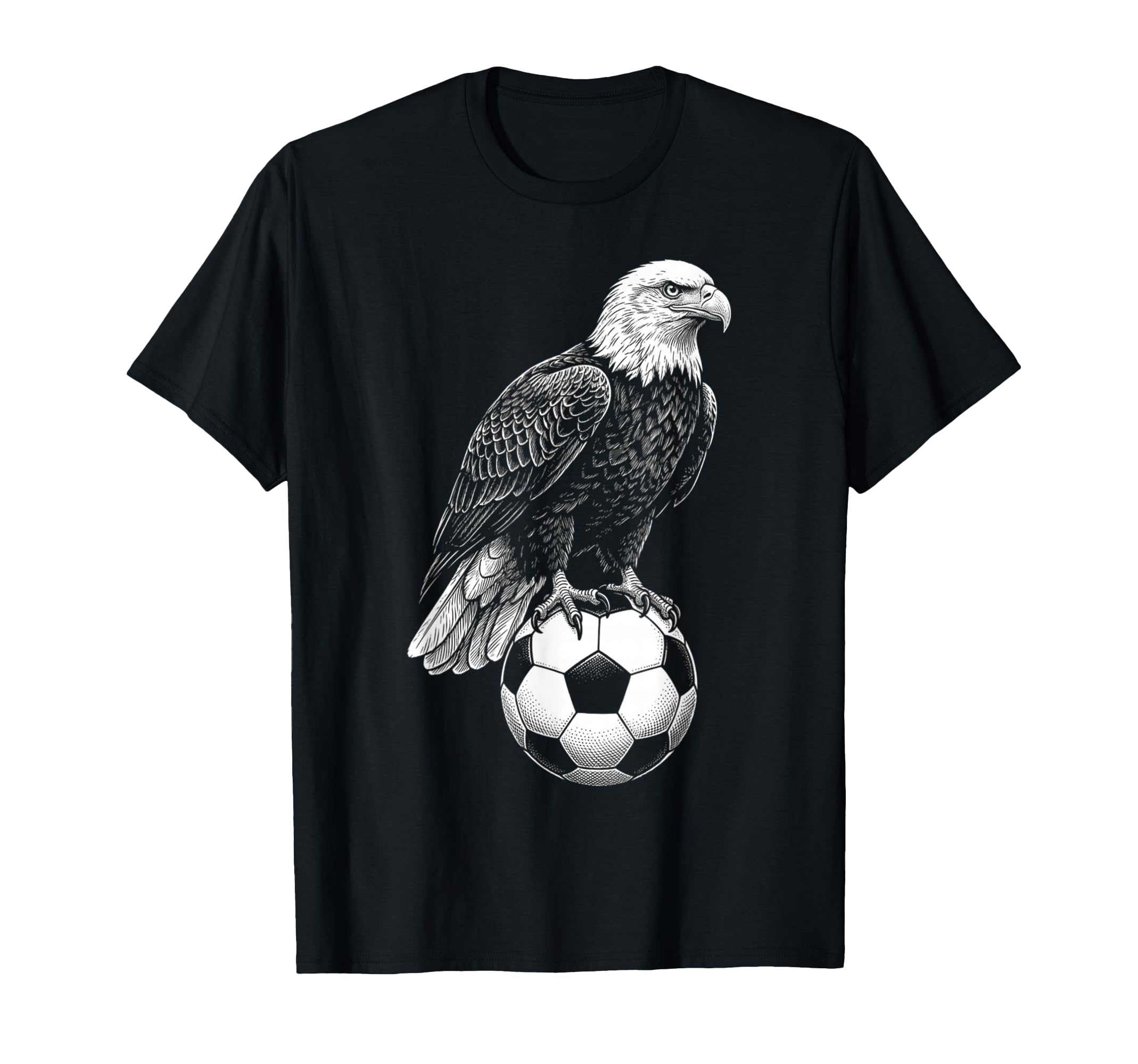 Black White Soccer Fan Bald Eagle T-Shirt - Minimalist Print Men Women - T-Shirt, Sweatshirt, Hoodie