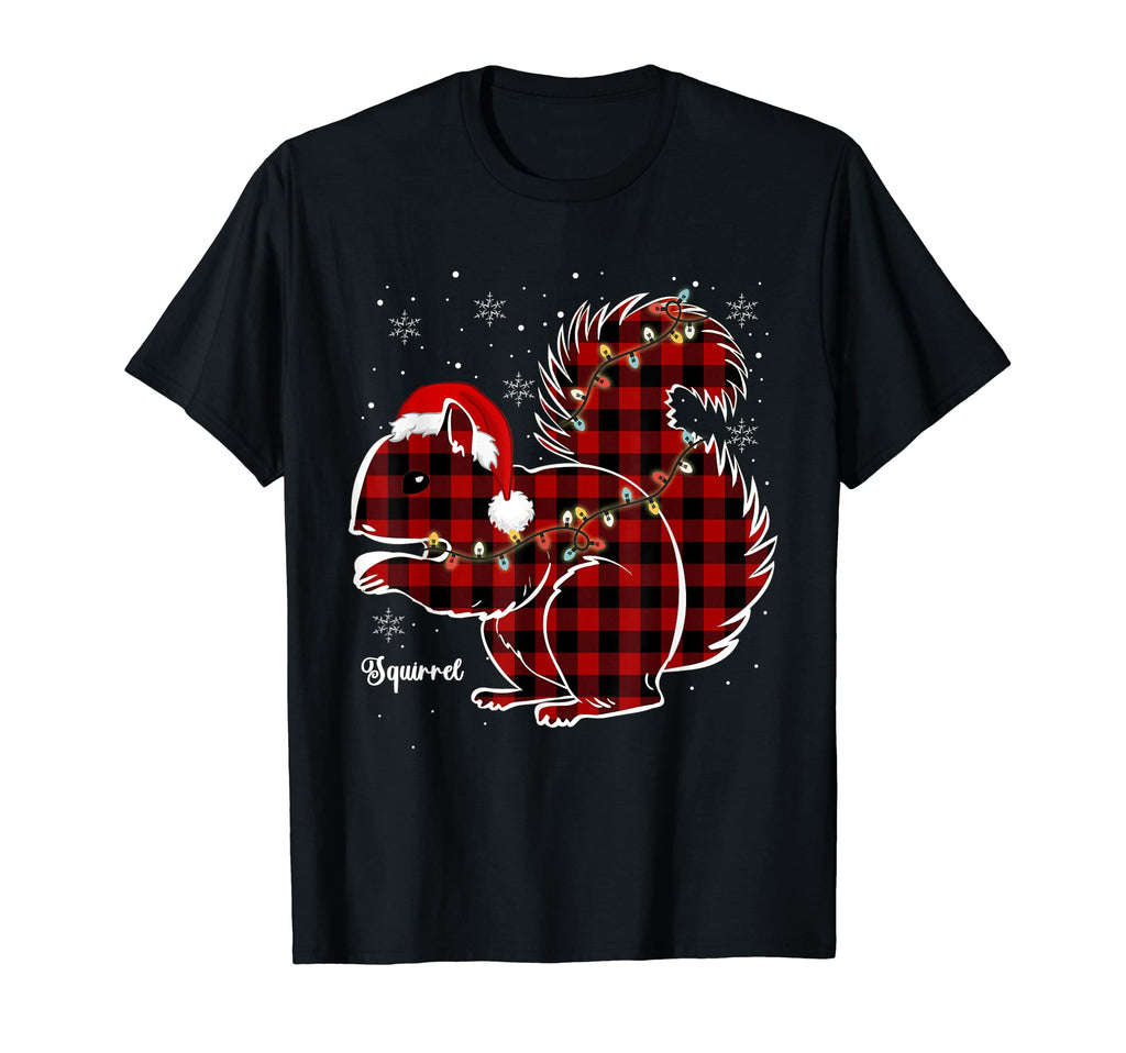 Red Buffalo Plaid Squirrel Santa T-Shirt - Trendy Graphic Men Women - T-Shirt, Sweatshirt, Hoodie
