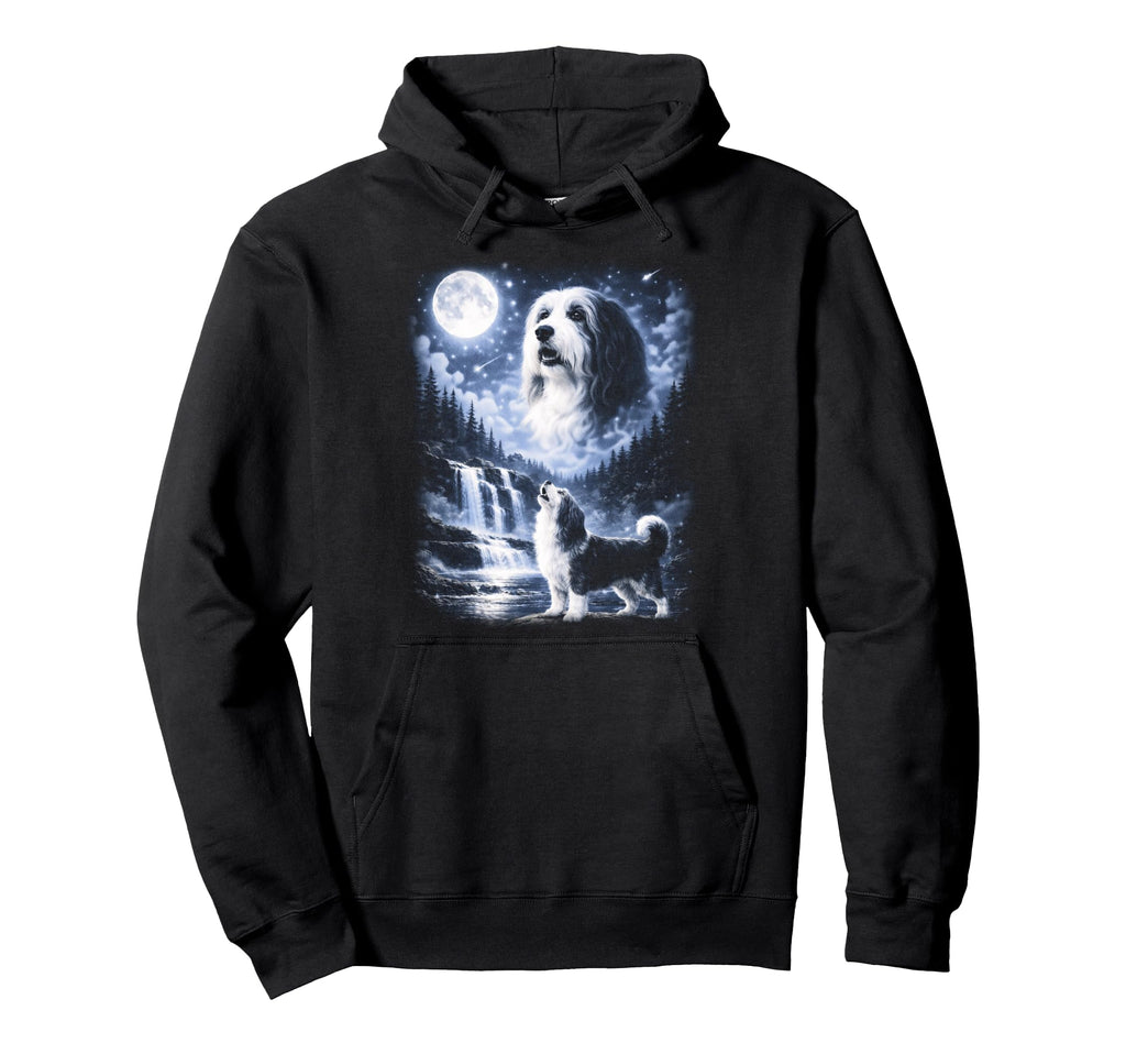 Bearded Collie Howling To Moon 90S Hoodie - Casual Everyday Wear Men Women - T-Shirt, Sweatshirt, Hoodie