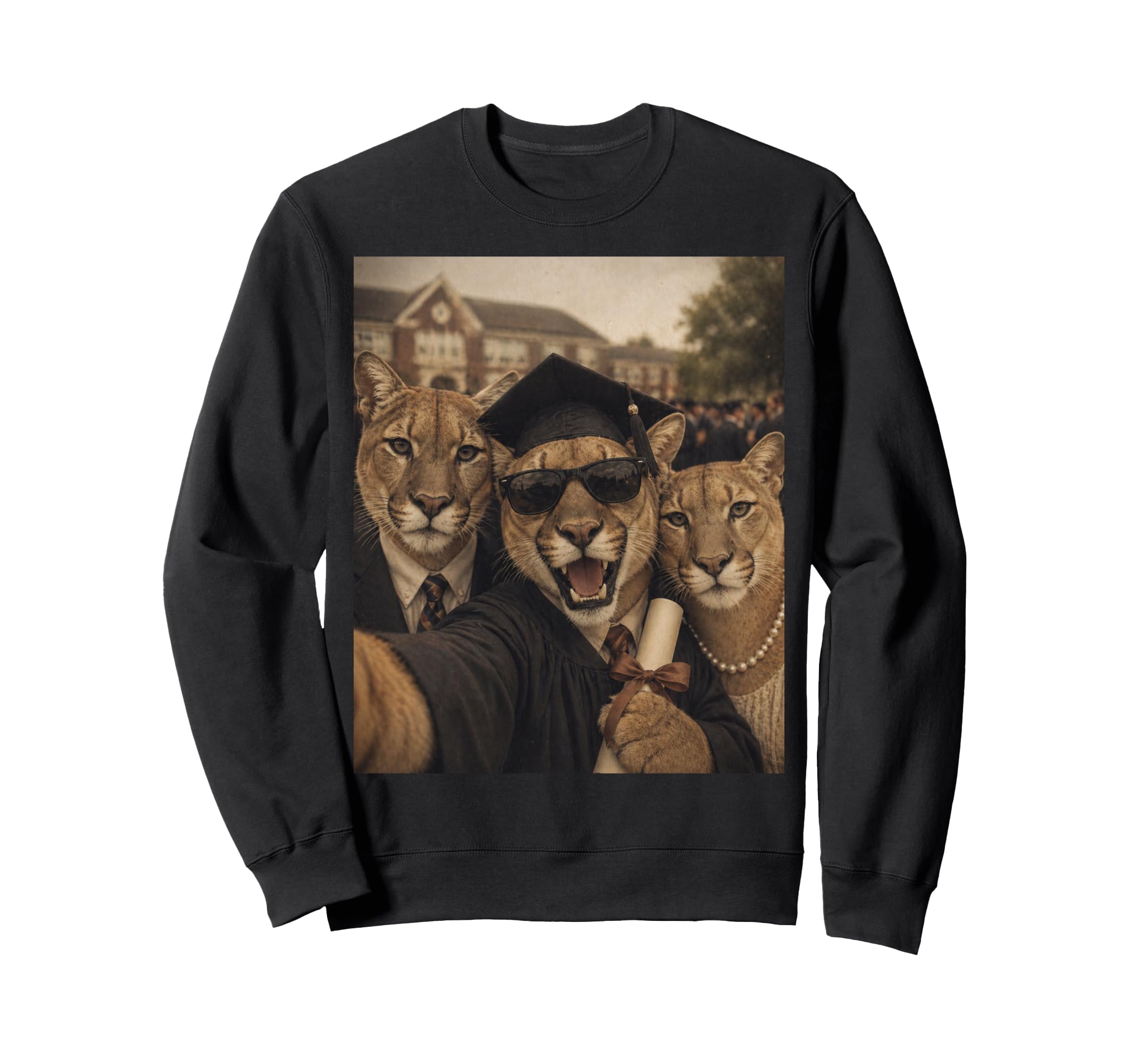 Cougars Graduation Selfie Funny Mom Dad Sweatshirt - Trendy Graphic Unisex - T-Shirt, Sweatshirt, Hoodie