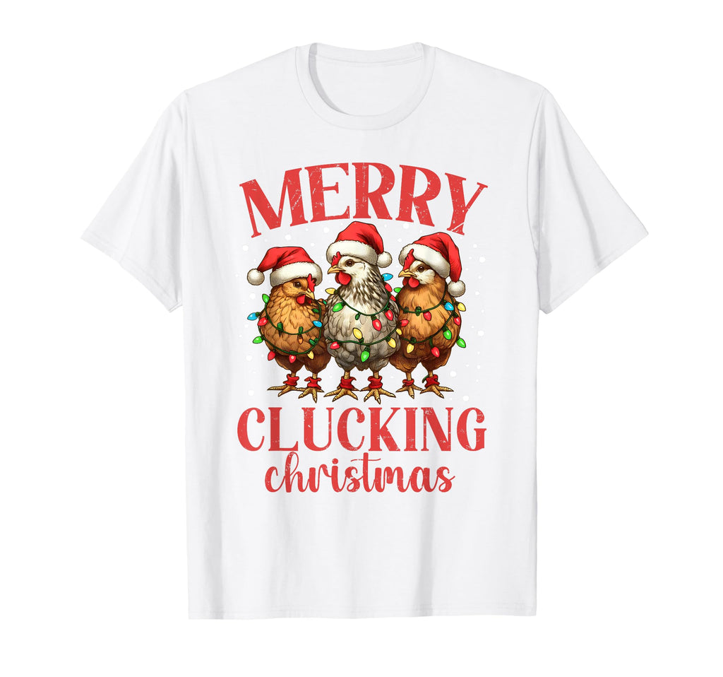 Merry Clucking Chicken Santa Hat T-Shirt - Custom Art Print for Adults - T-Shirt, Sweatshirt, Hoodie