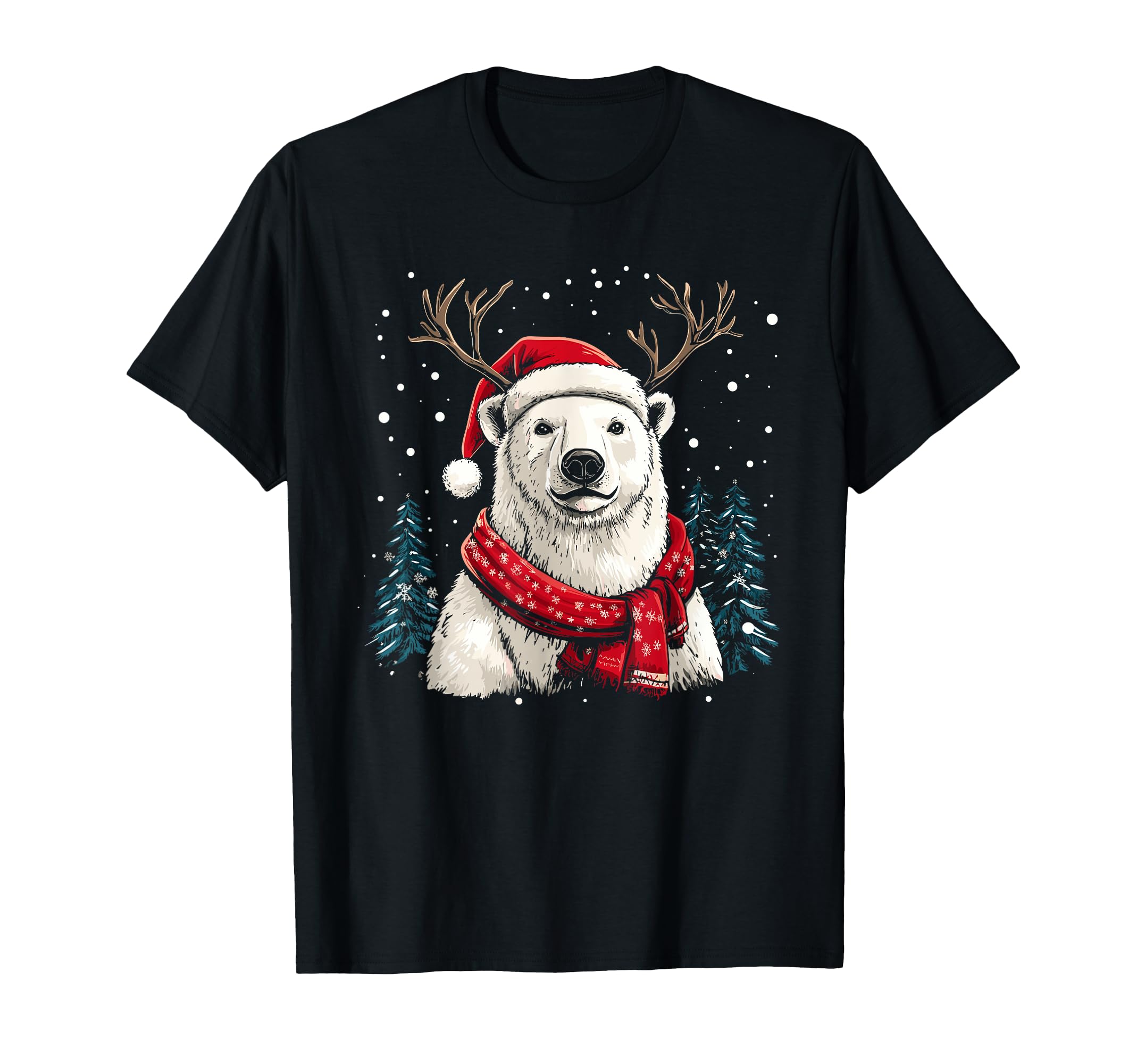 Polar Bear Reindeer Santa Hat Pajama Funny T-Shirt - Trendy Graphic Unisex - T-Shirt, Sweatshirt, Hoodie