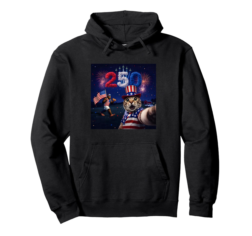 Patriotic Cat Selfie Bigfoot 250Th Hoodie - Unique Graphic Unisex - T-Shirt, Sweatshirt, Hoodie