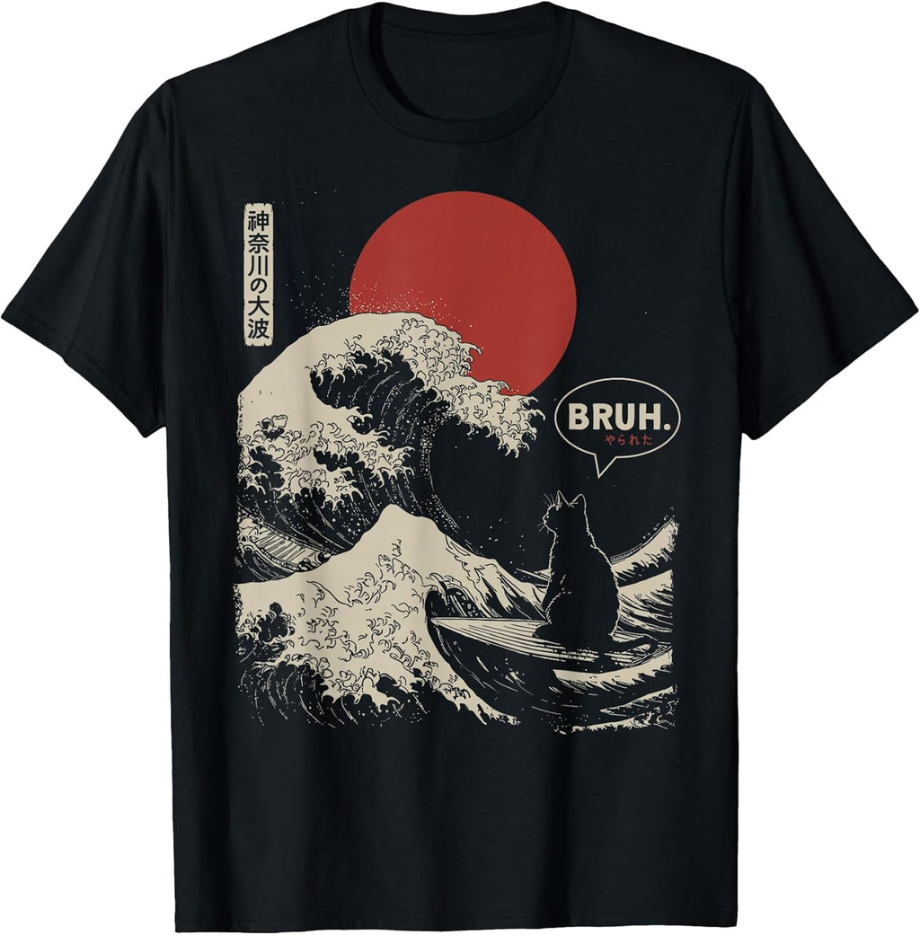 Bruh. The Great Wave Kanagawa Funny Japanese Surfing - Adult & Kids T-Shirts, Sweatshirts & Hoodies apparel design preview 1
