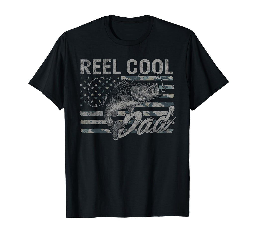 Reel Dad Camo American Flag Bass T-Shirt - Fun Novelty Design Men Women - T-Shirt, Sweatshirt, Hoodie