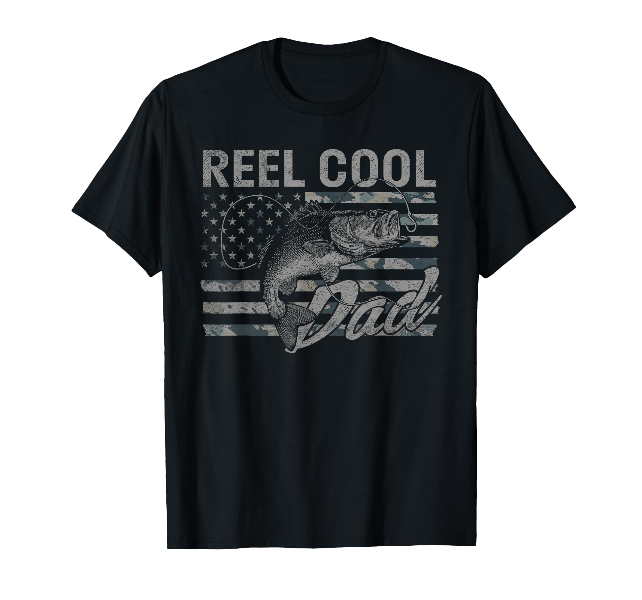Reel Dad Camo American Flag Bass T-Shirt - Fun Novelty Design Men Women - T-Shirt, Sweatshirt, Hoodie