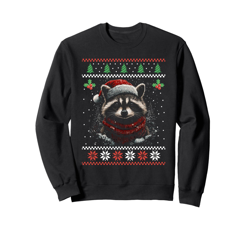 Raccoon Santa Hat Ugly Sweatshirt - Novelty Apparel Unisex - T-Shirt, Sweatshirt, Hoodie