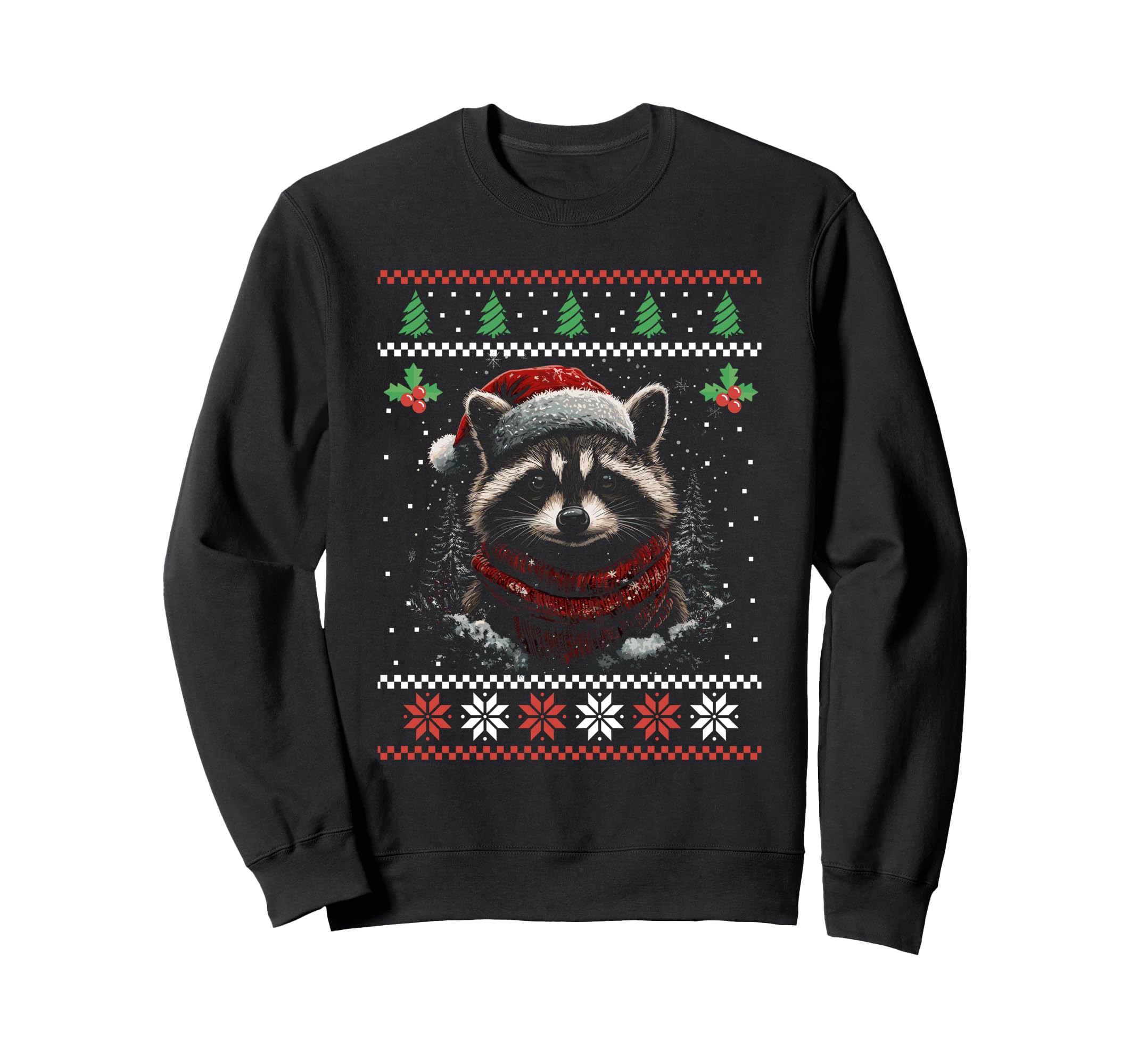 Raccoon Santa Hat Ugly Sweatshirt - Novelty Apparel Unisex - T-Shirt, Sweatshirt, Hoodie