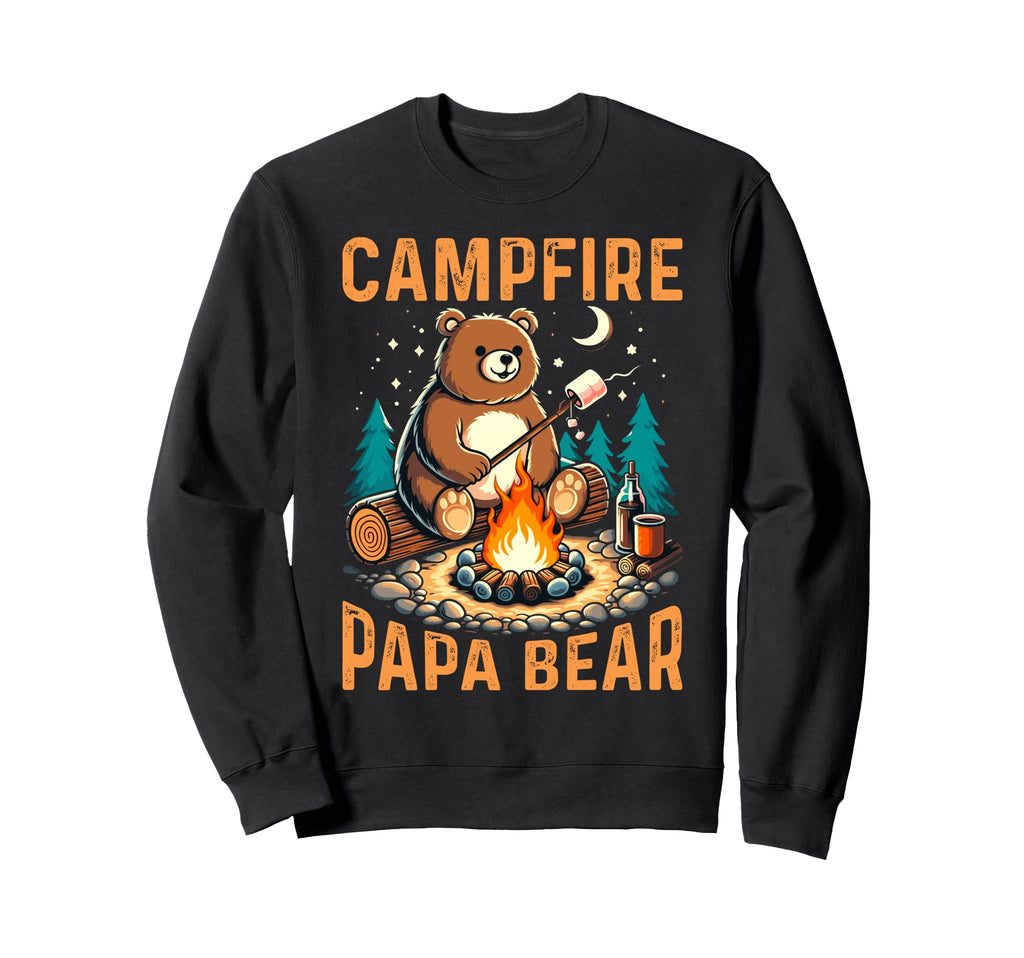 Campfire Papa Bear Family Camping Sweatshirt - Minimalist Print for Adults - T-Shirt, Sweatshirt, Hoodie