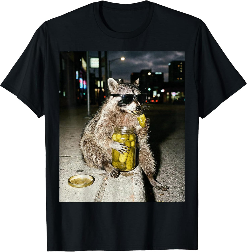 Funny Raccoon Eating Pickles Meme Men Women - Adult & Kids T-Shirts, Sweatshirts & Hoodies apparel design preview 1