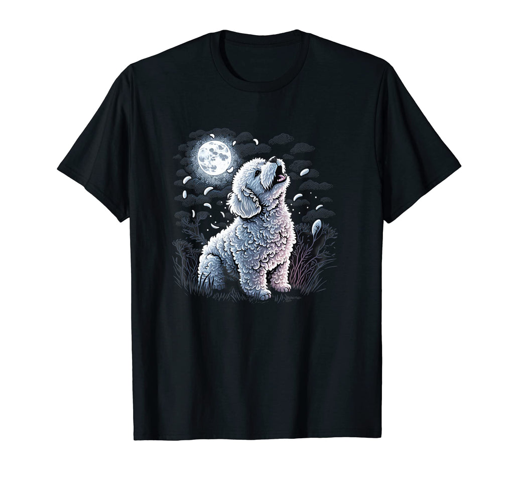 Aesthetic Bichon Frise Dog Howling Moon T-Shirt - Graphic Print Unisex - T-Shirt, Sweatshirt, Hoodie