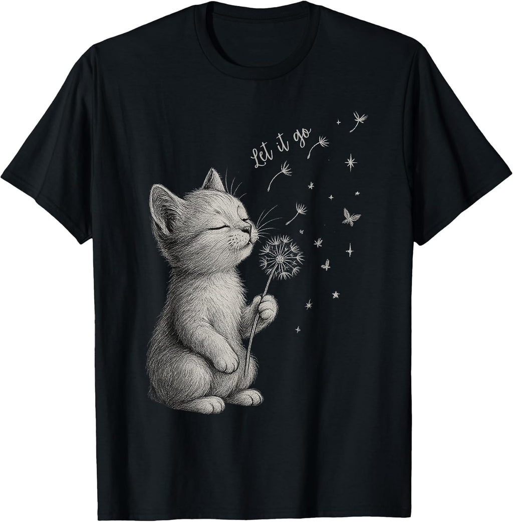 Cute Kitten Dandelion Flower cat Let It Go Motivation - Adult & Kids T-Shirts, Sweatshirts & Hoodies apparel design preview 1