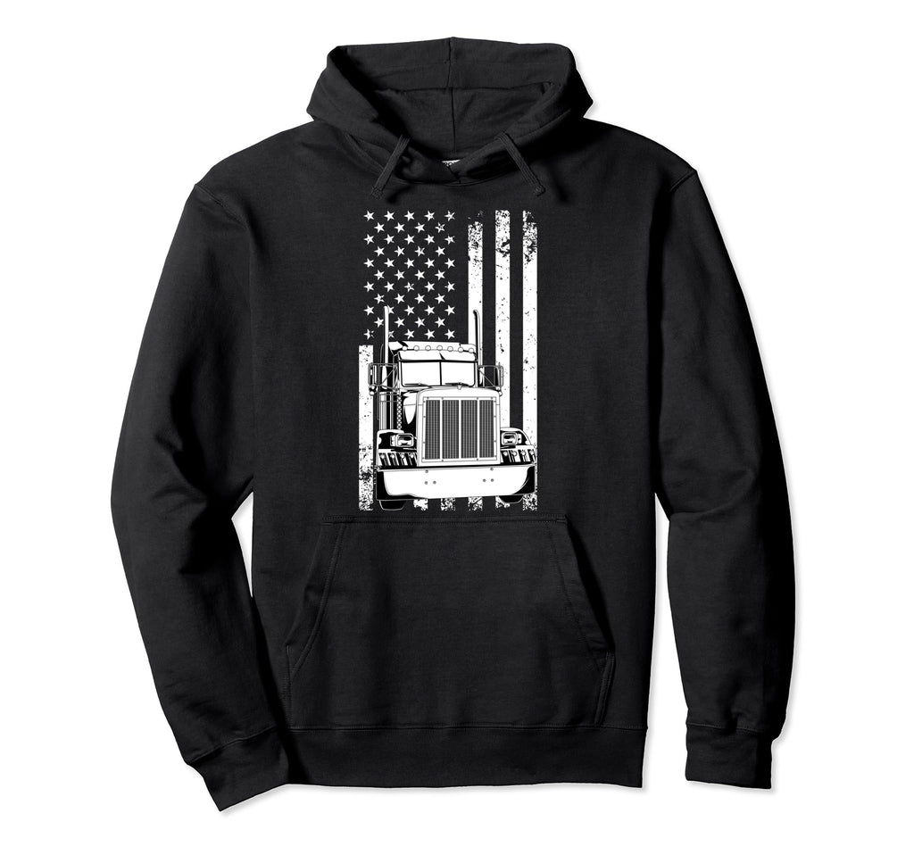 Truck Driver American Flag Trucker Hoodie - Fun Novelty Design Men Women - T-Shirt, Sweatshirt, Hoodie