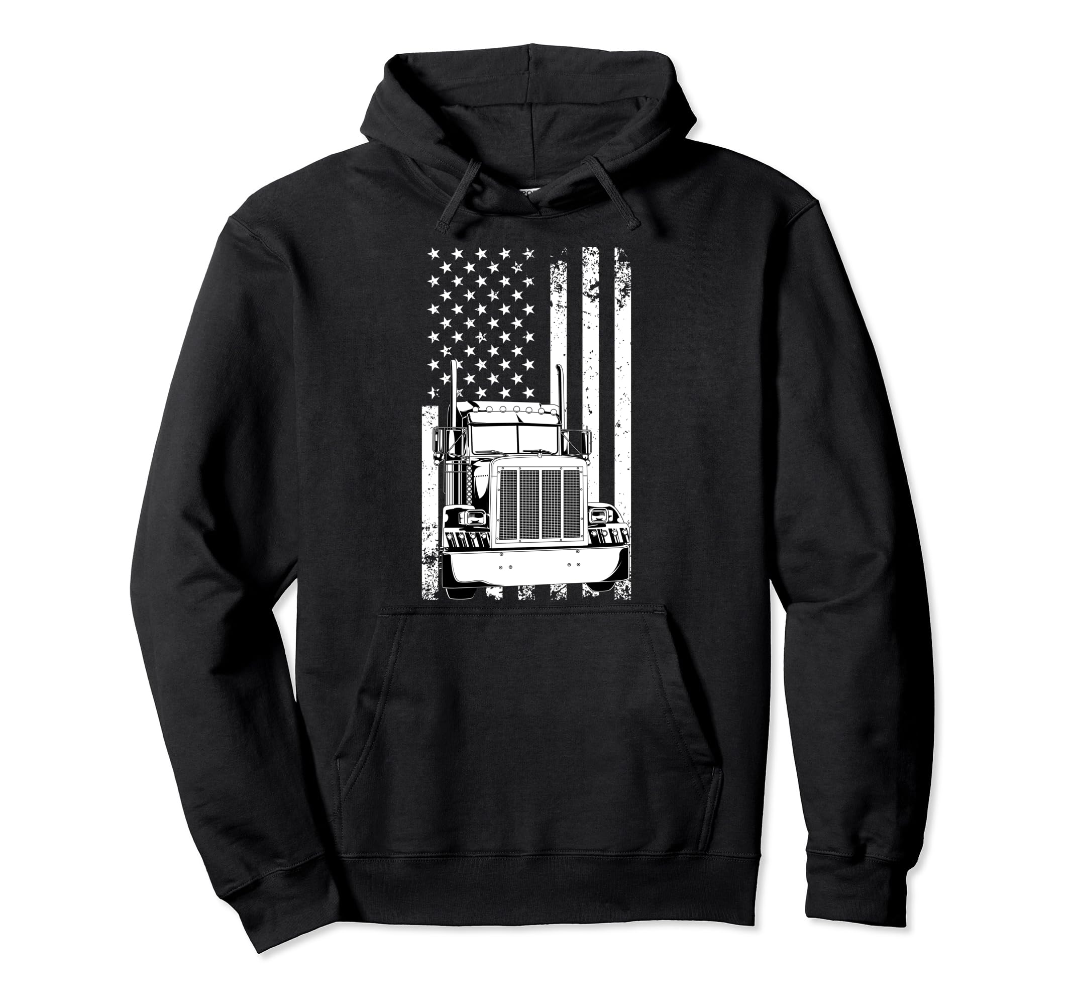 Truck Driver American Flag Trucker Hoodie - Fun Novelty Design Men Women - T-Shirt, Sweatshirt, Hoodie