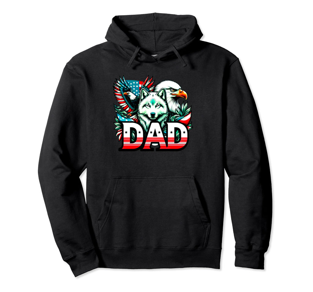 Dad Wolf Bald Eagle American Flag Hoodie - Unique Graphic Men Women - T-Shirt, Sweatshirt, Hoodie