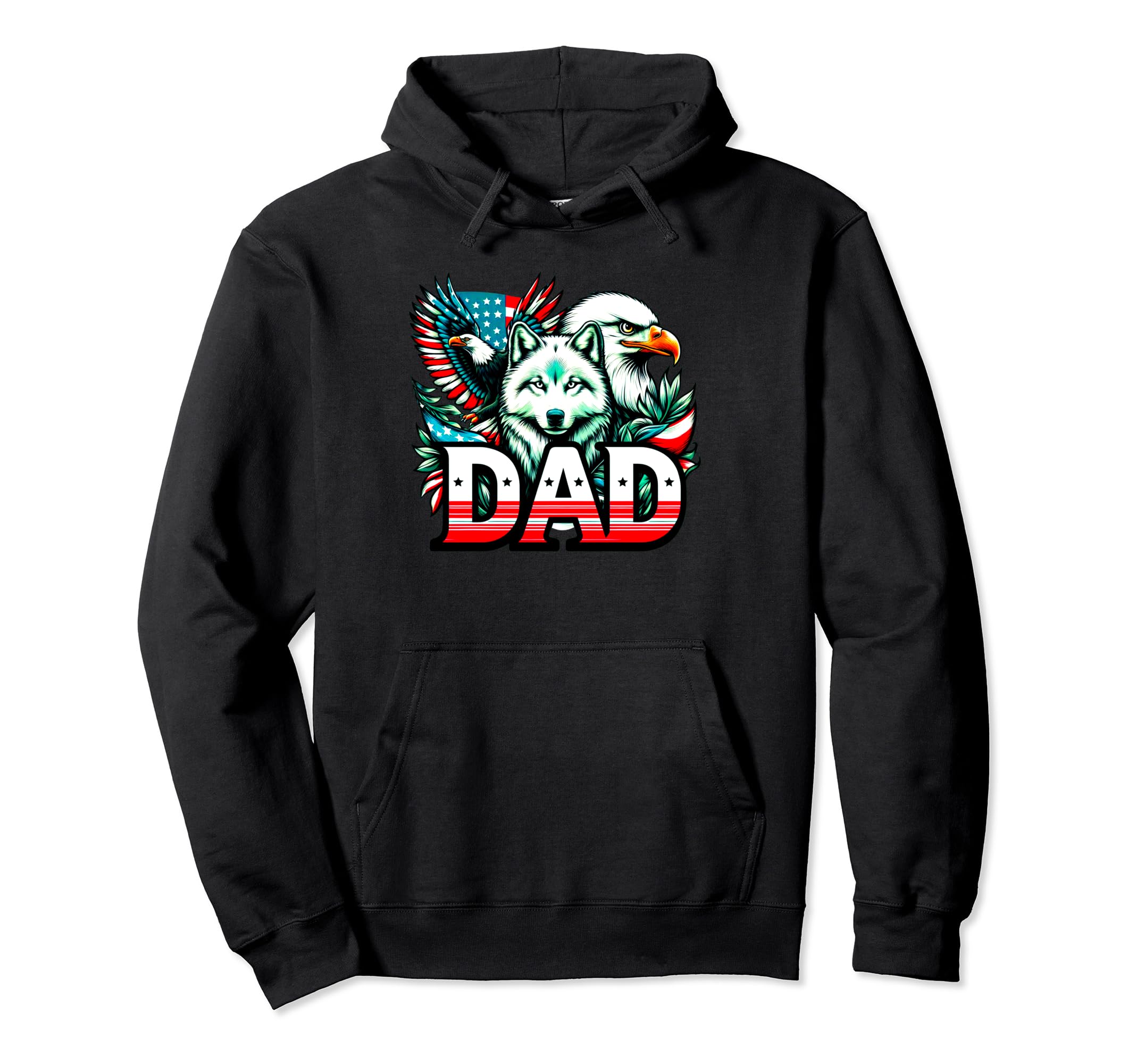 Dad Wolf Bald Eagle American Flag Hoodie - Unique Graphic Men Women - T-Shirt, Sweatshirt, Hoodie