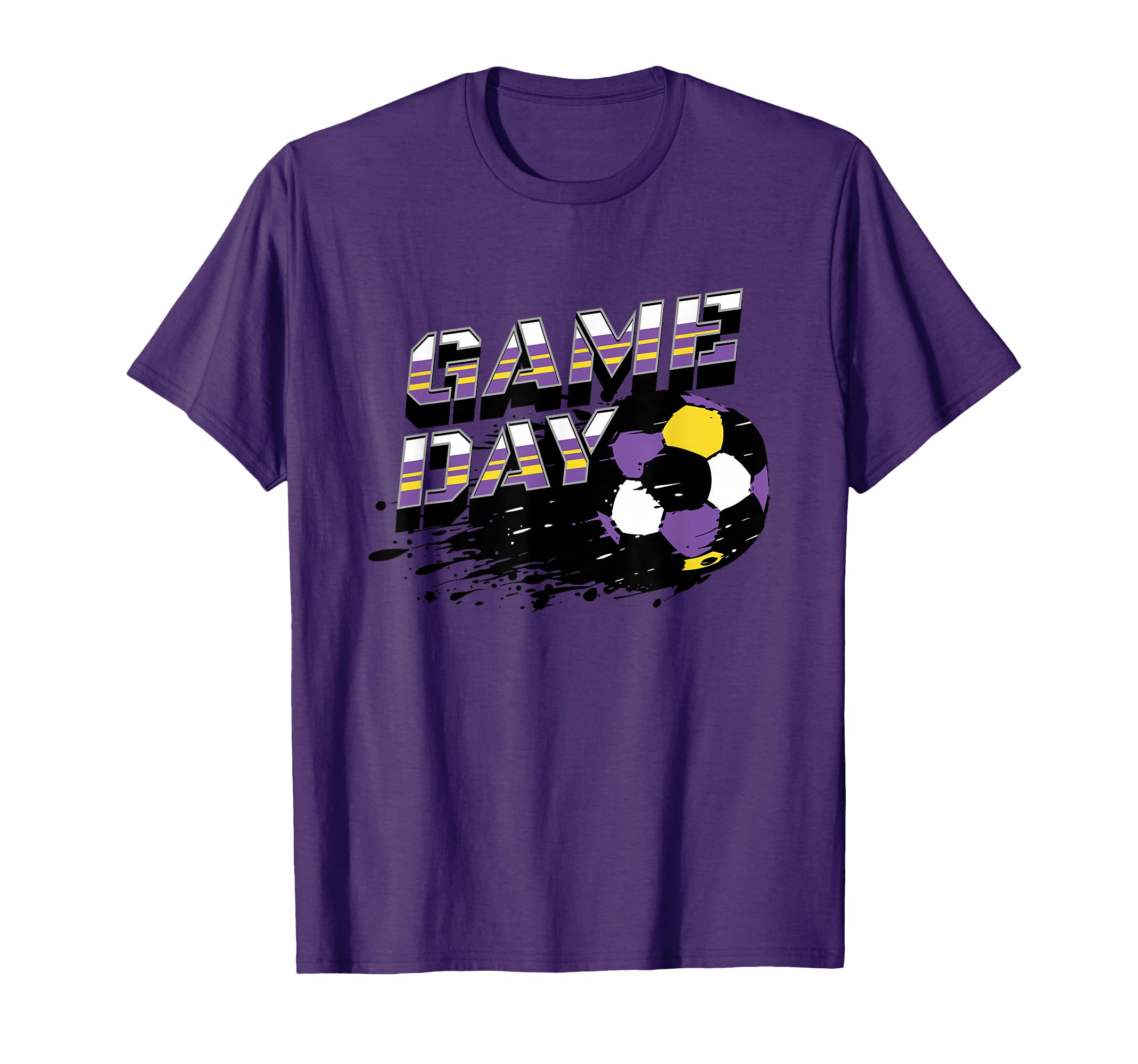 Soccer Game Day Splatter Purple Gold T-Shirt - Minimalist Print Men Women - T-Shirt, Sweatshirt, Hoodie