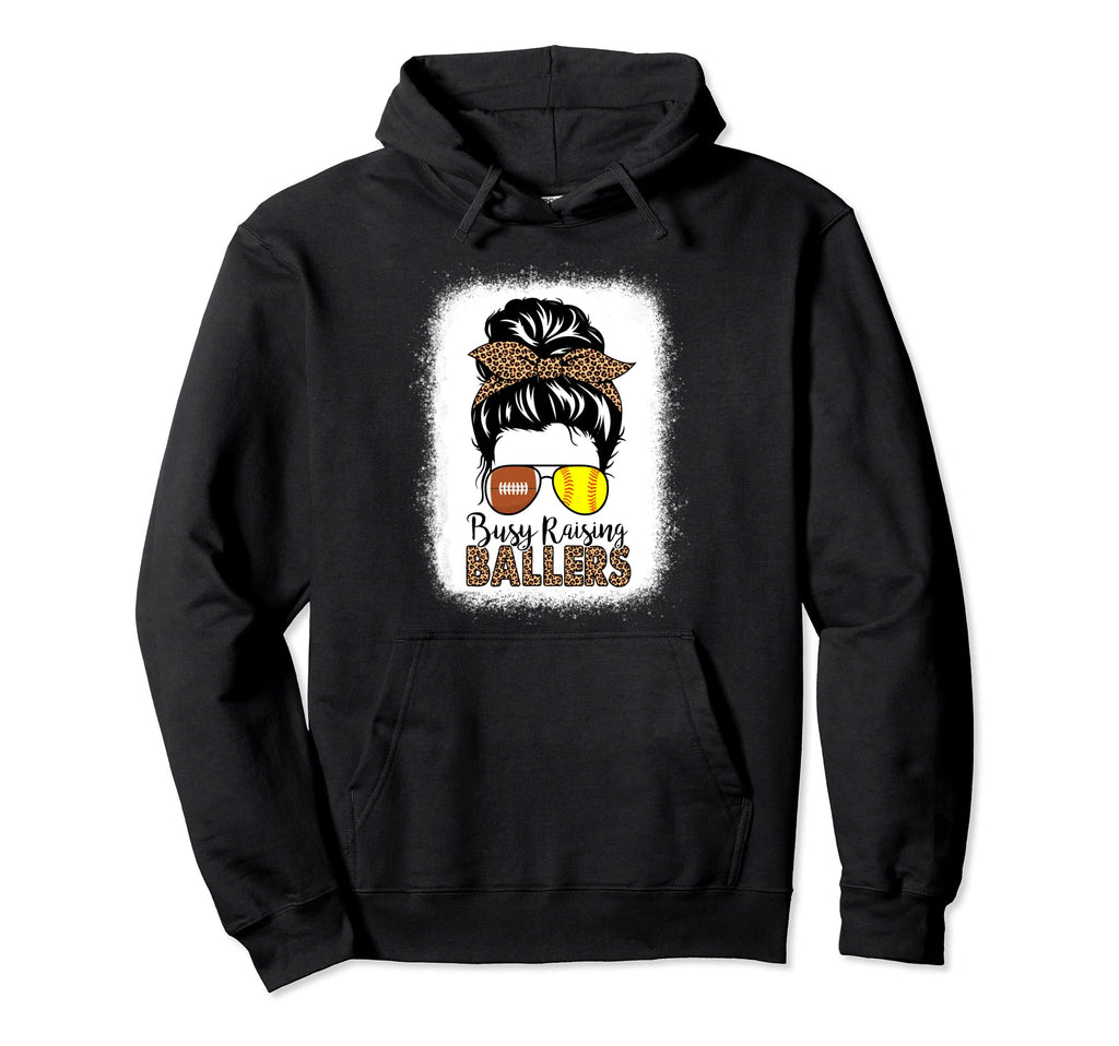 Softball Football Mom Messy Bun Leopard Hoodie - Aesthetic Graphic Unisex - T-Shirt, Sweatshirt, Hoodie