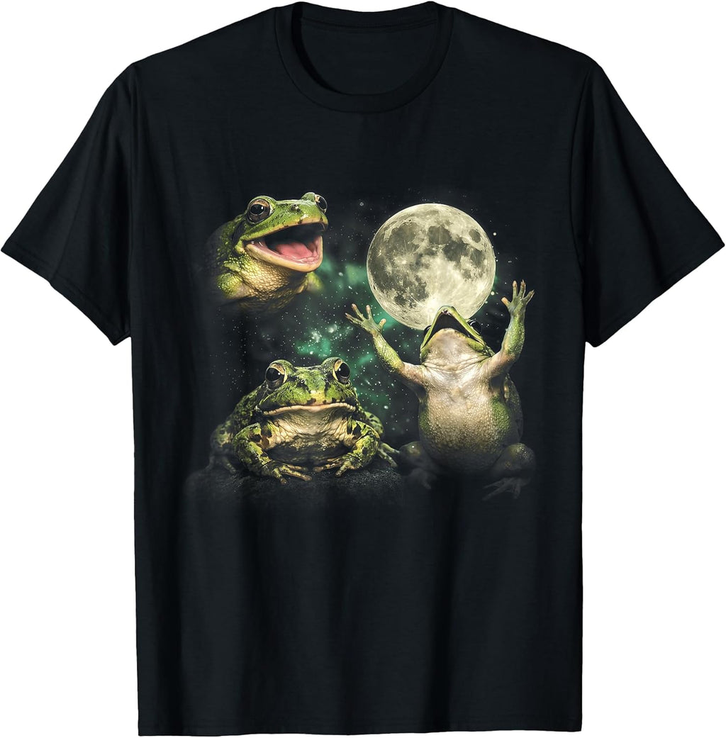 Vintage 90s Three Frogs Howling at The Moon 3 Frog - Adult & Kids T-Shirts, Sweatshirts & Hoodies apparel design preview 1