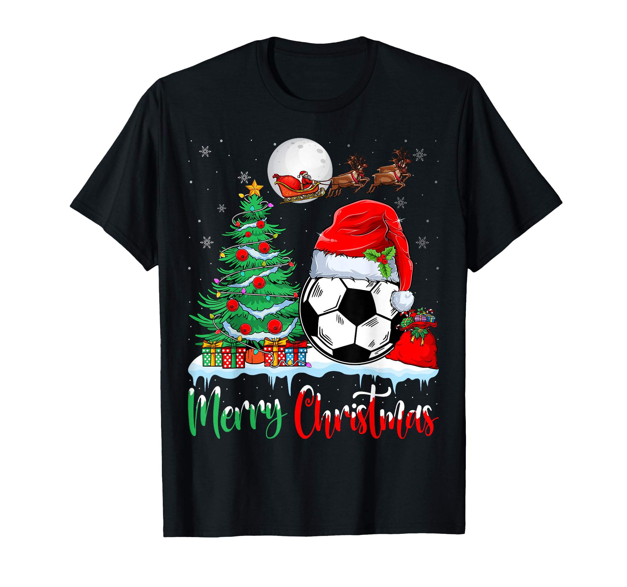 Soccer Ball Wearing Santa Hat Merry T-Shirt - Trendy Graphic Men Women - T-Shirt, Sweatshirt, Hoodie
