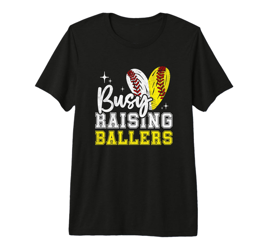 Funny Busy Raising Ballers Softball T-Shirt - Minimalist Print Men Women - T-Shirt, Sweatshirt, Hoodie